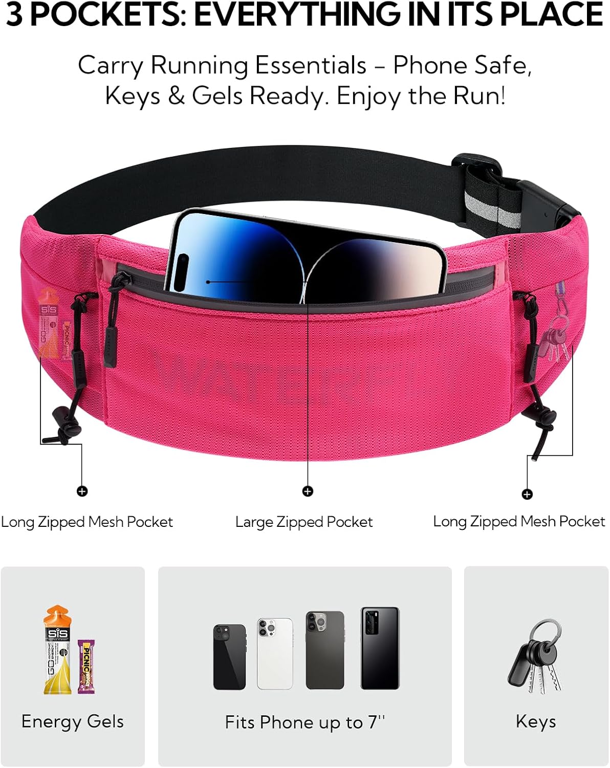 Thumbnail 2 de Waterfly Running Belt Bum Bag: Breathable Slim Waist Pack for Runners