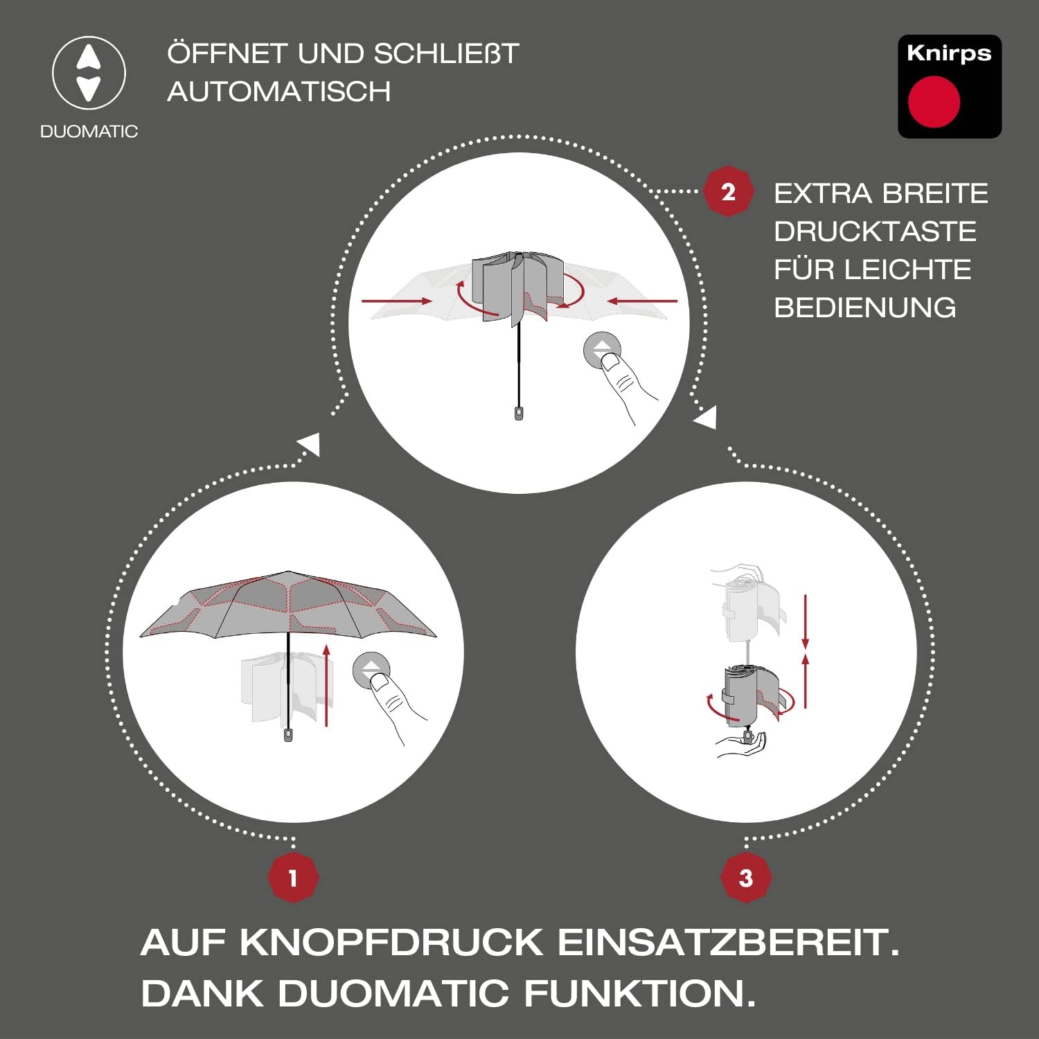 Thumbnail 1 de Knirps Ombrello tascabile T Duomatic Black Edition – Rosso, 100