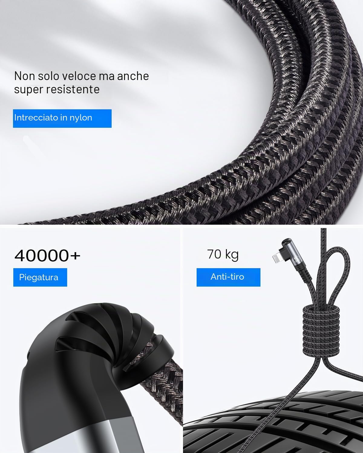 Detalle 2 de SWECENT Cavo iPhone Lightning a 90° (2 pezzi da 2 m) certificato MFi per ricarica rapida e dati