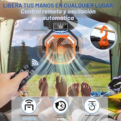 Thumbnail 4 de Camping Ventilador con Luz LED Multper – 20000 mAh, recargable, control remoto y 5 velocidades para tienda de campaña