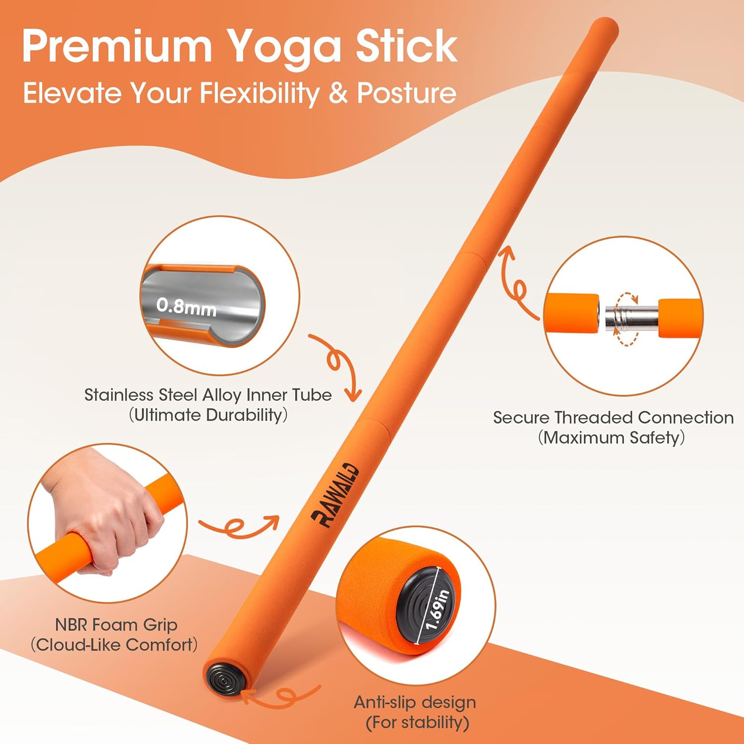 Detalle de RAWAILD Yoga Mobility Stick, 5 ft