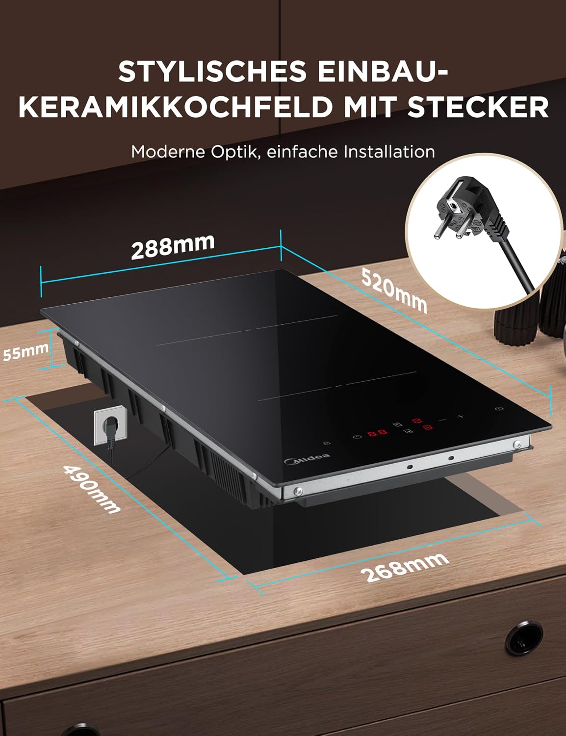 Thumbnail 2 de MIDEA Glaskeramik-Kochfeld mit 2 Kochzonen, Touch-Steuerung und Kindersicherung