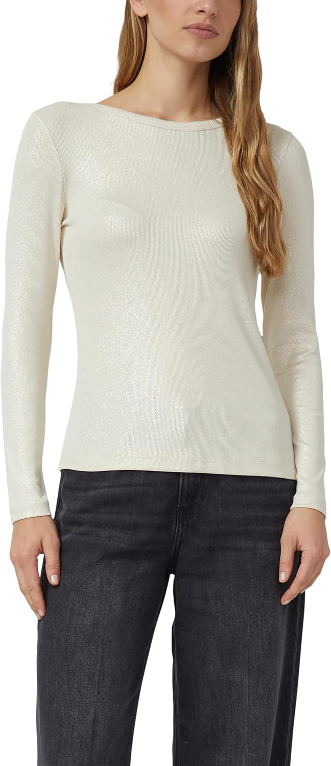 Detalle de s.Oliver Damen RIPP-Shirt mit Glitzer-Effekt – Langarm-Rippshirt im dezenten Glitzer-Design