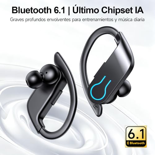 Detalle de Auriculares Inalámbricos Bluetooth Deportivos VNMN con Gancho, IPX7 y 120H de autonomía