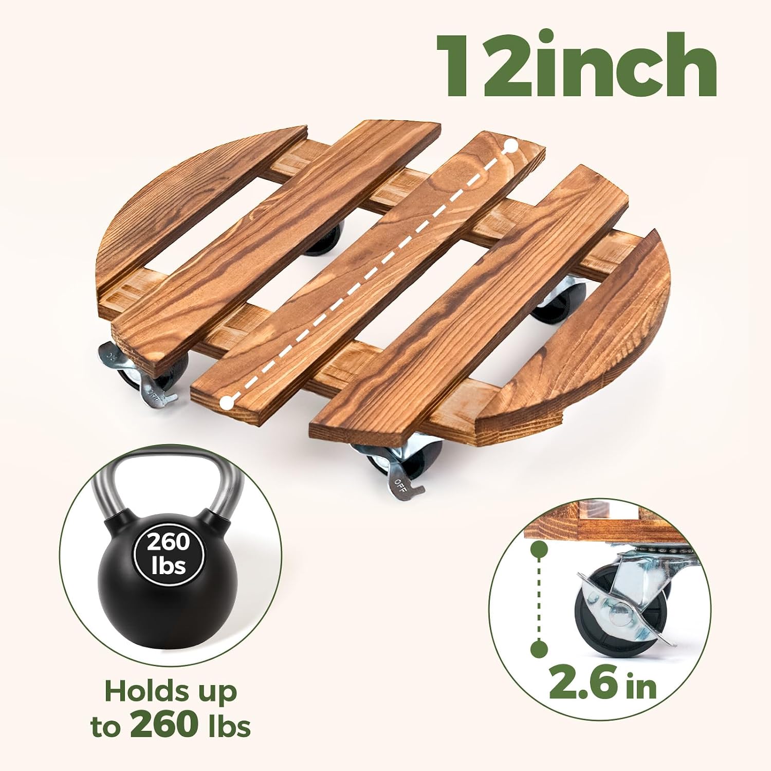 Detalle de Bamworld 2 Pack Plant Trolley: Heavy Duty 12-Inch Rolling Caddies with 360 Swivel Lockable Casters