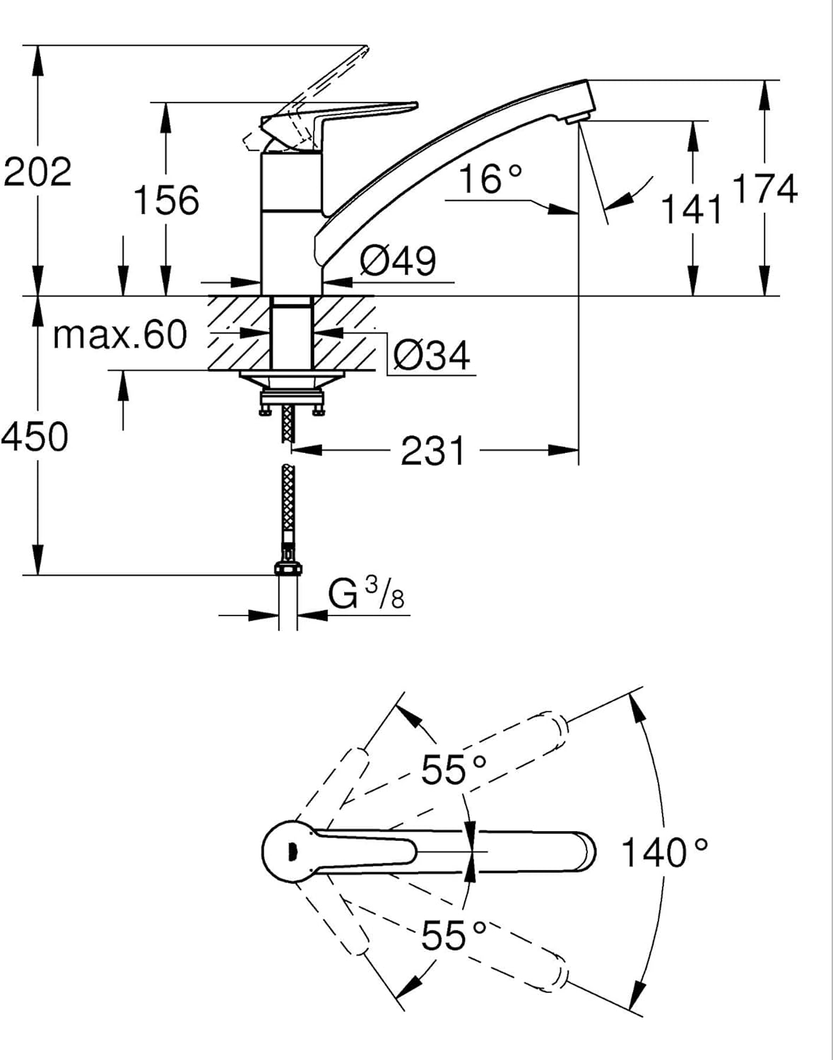 Thumbnail 6 de GROHE StartEco Mitigeur Monocommande Évier Chromé – Rotation 140°, Mousseur avec Fente sans outil