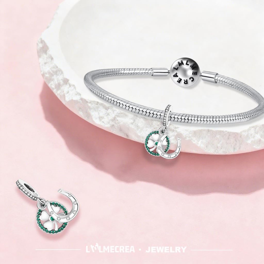 Detalle de LMLMECREA Charms Anhänger aus 925 Sterling Silber – Niedlicher Kleeblatt-Charm, kompatibel mit europäischen Armbändern