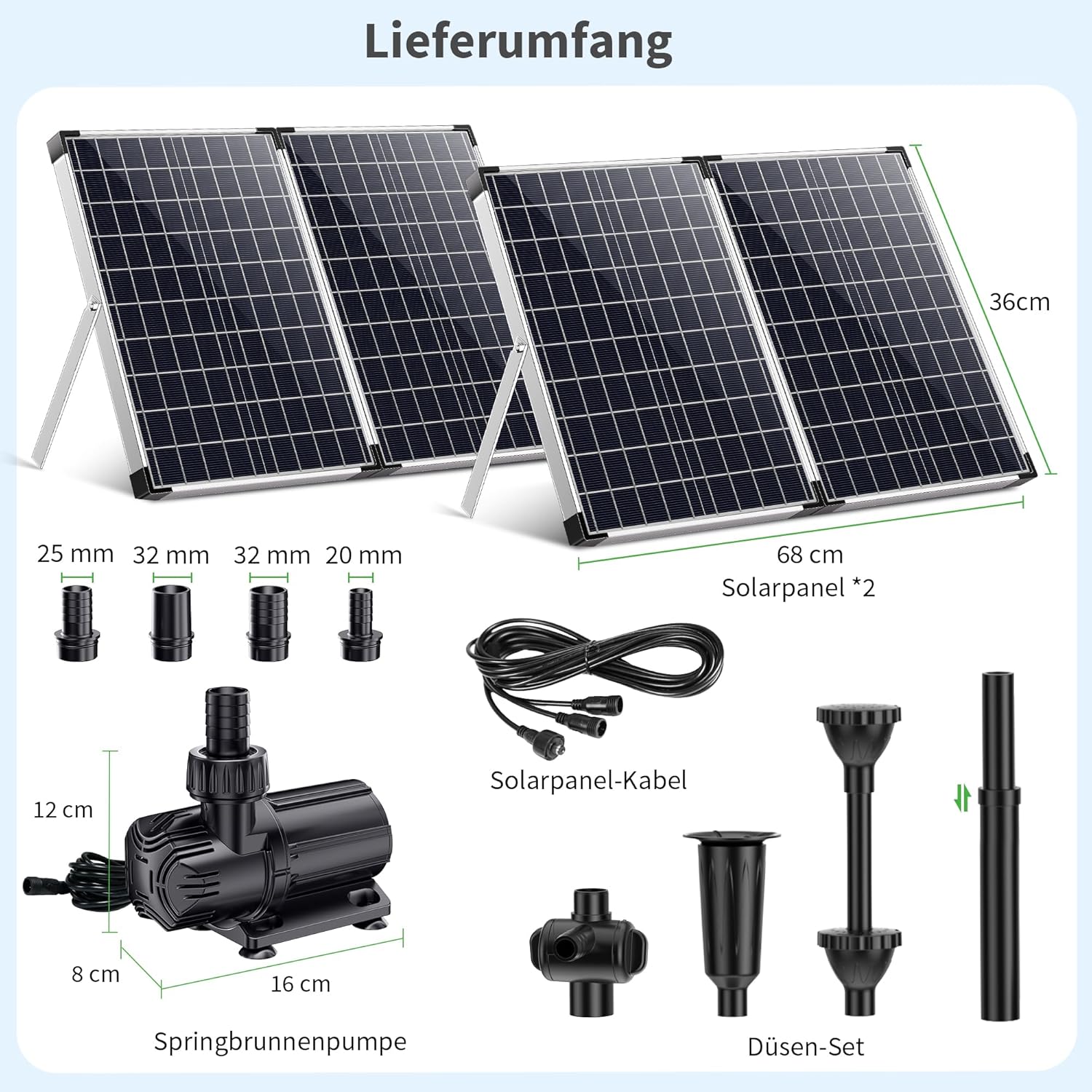Detalle de POPOSOAP Pompe solaire de bassin - 100 W, débit réglable jusqu’à 4500 l/h, 3 buses et doubles panneaux solaires