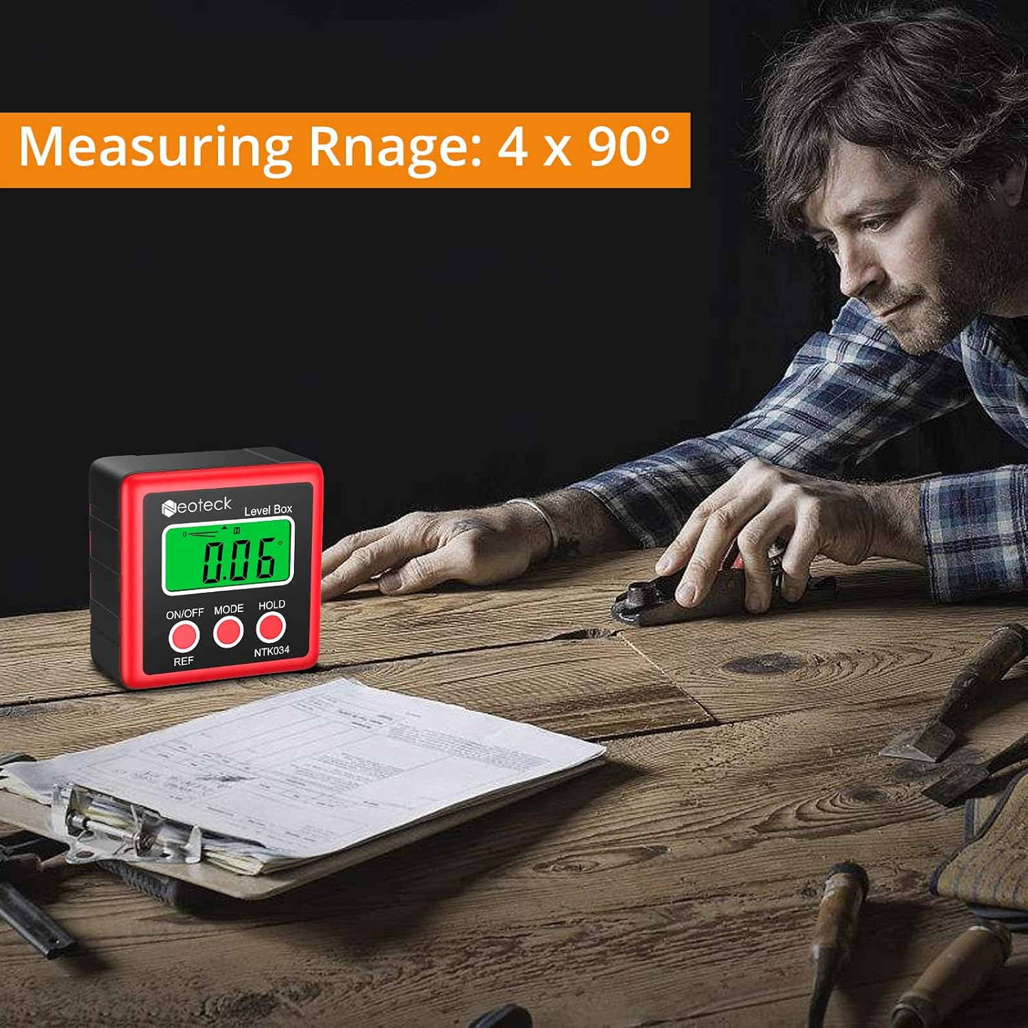 Detalle 2 de Neoteck NTK034-V Digital Inclinometer, IP54, Backlit LCD and Magnetic Base