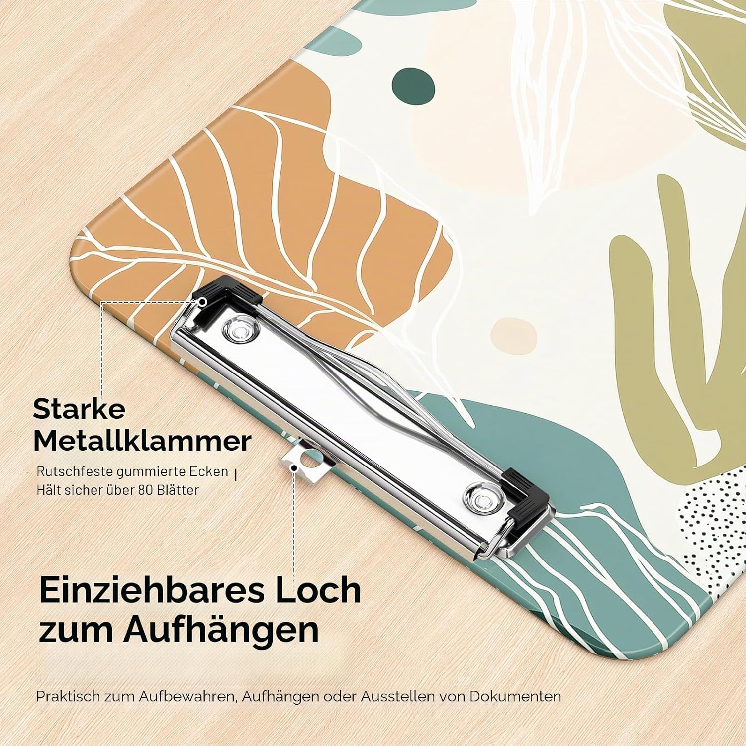Thumbnail 3 de Luminzo Klemmbrett aus Kunststoff mit Metallklammer – A4/Letter, Boho Leaves