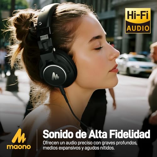 Detalle de MAONO MH700: Auriculares DJ y de estudio con cables desmontables (6,35/3,5 mm) y diseño cerrado