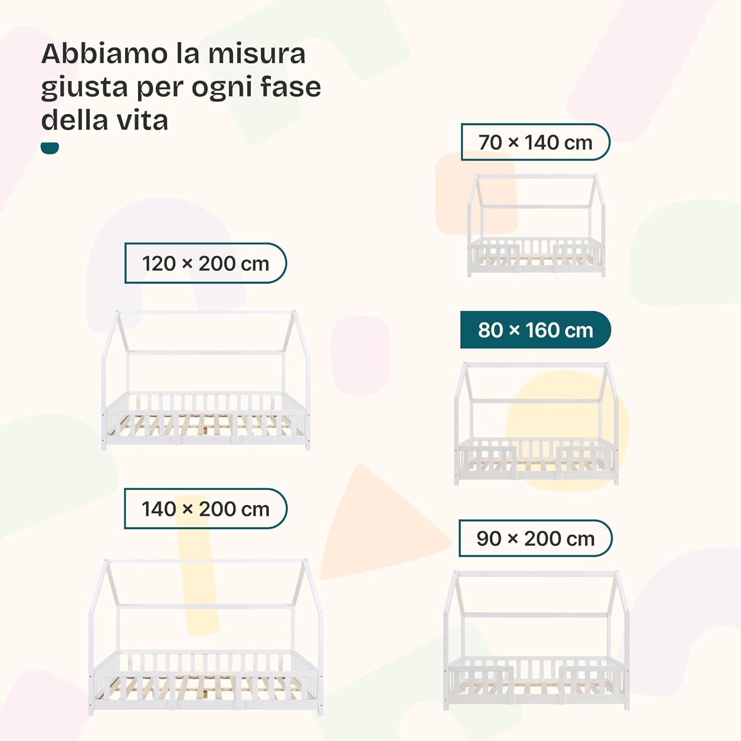 Thumbnail 6 de [en.casa] Letto casetta per cameretta singolo per bambini con barriere di protezione in legno di pino 80x160 cm bianco