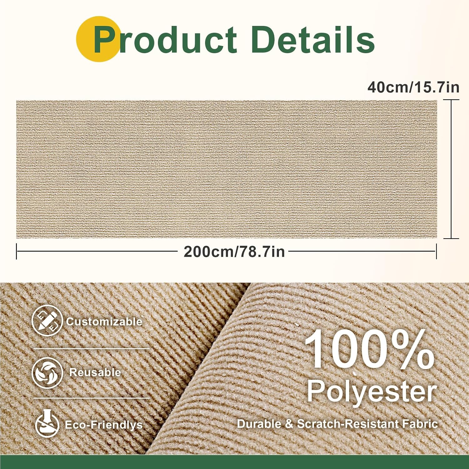 Detalle de Gimars Selbstklebende Kratzmatte 200 × 40 cm – Khaki, DIY Kratzschutz für Sofa, Wand und Möbel