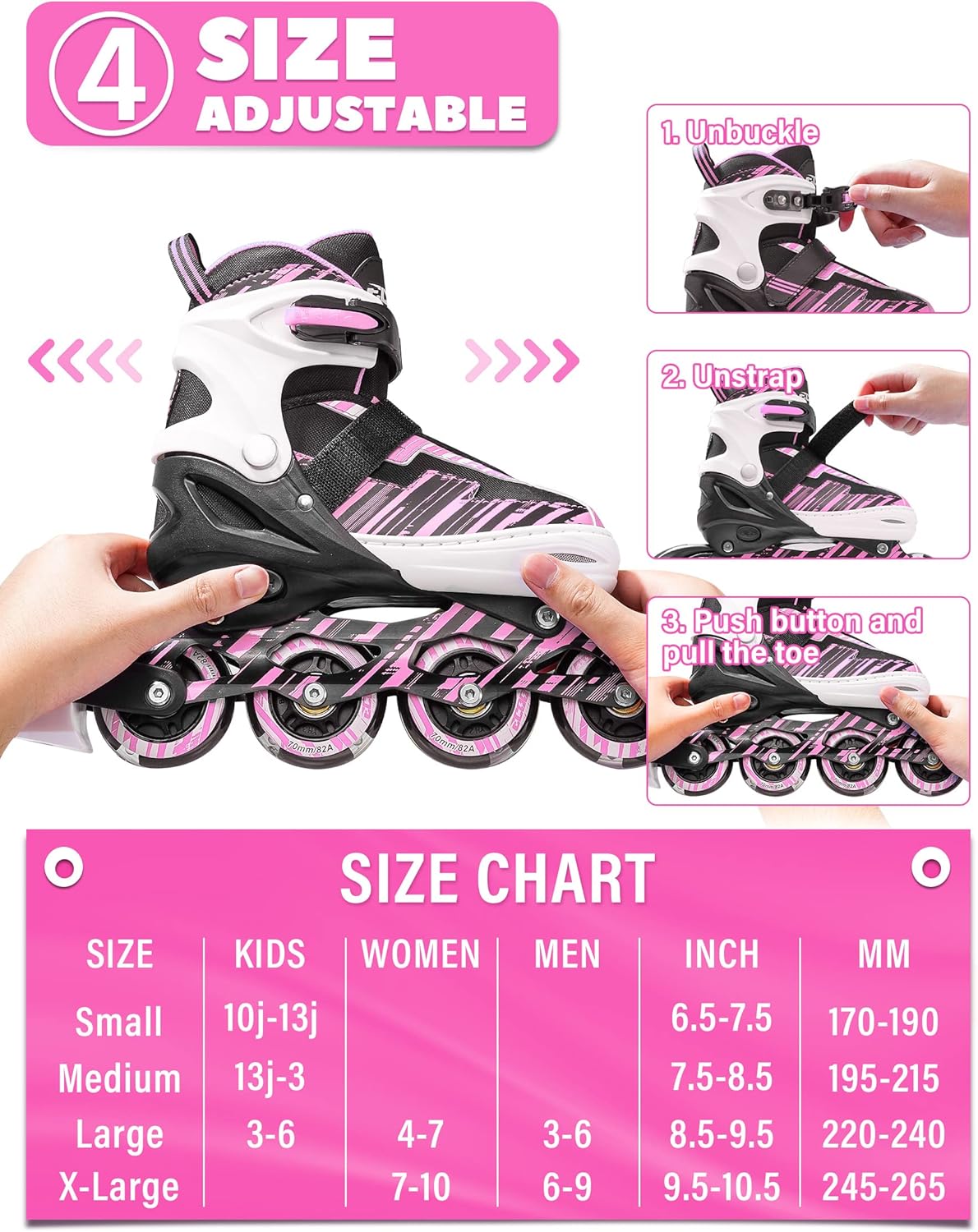 Thumbnail 2 de ECOO Adjustable Inline Skates for Kids (Ages 5–8, 8–12) with Light-Up Wheels and Easy Buckle