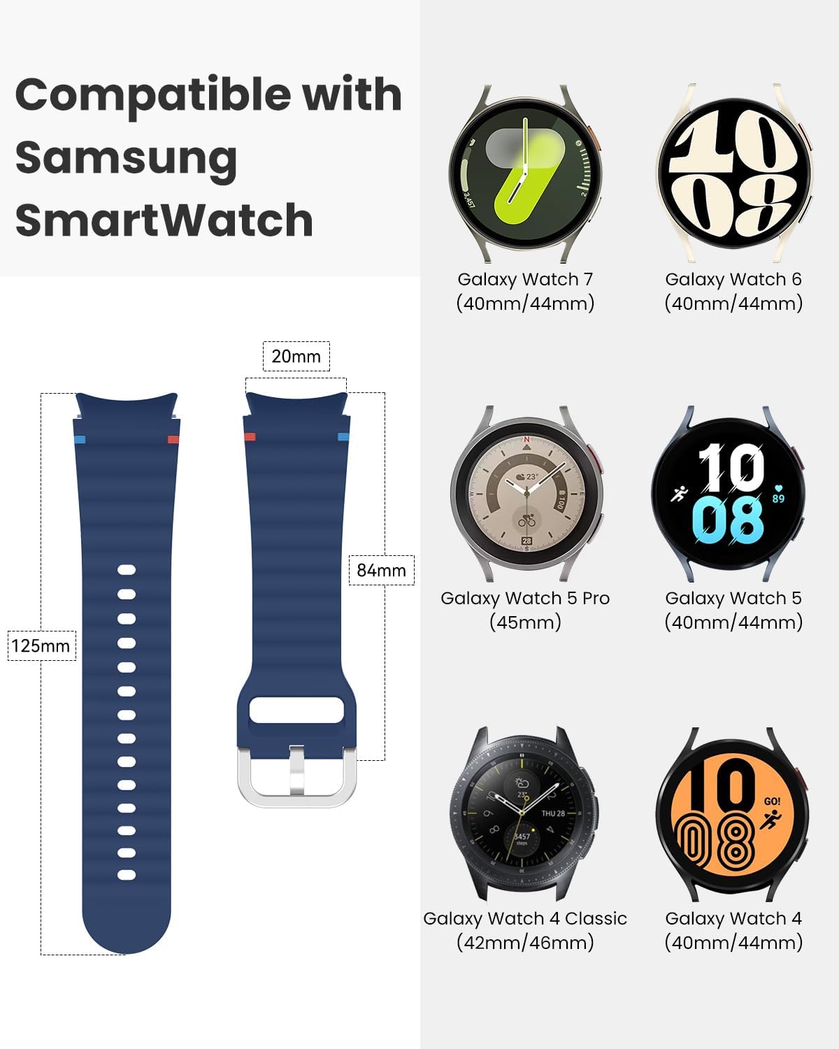 Detalle de Yoohoo 20mm no-gap sport watch straps for Samsung Galaxy Watch (40–47mm)