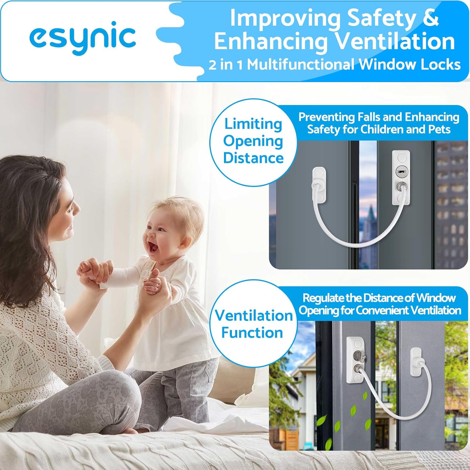 Thumbnail 3 de eSynic 10-Pack Window Locks with Cable Restrictor for UPVC Windows (Child Safety)