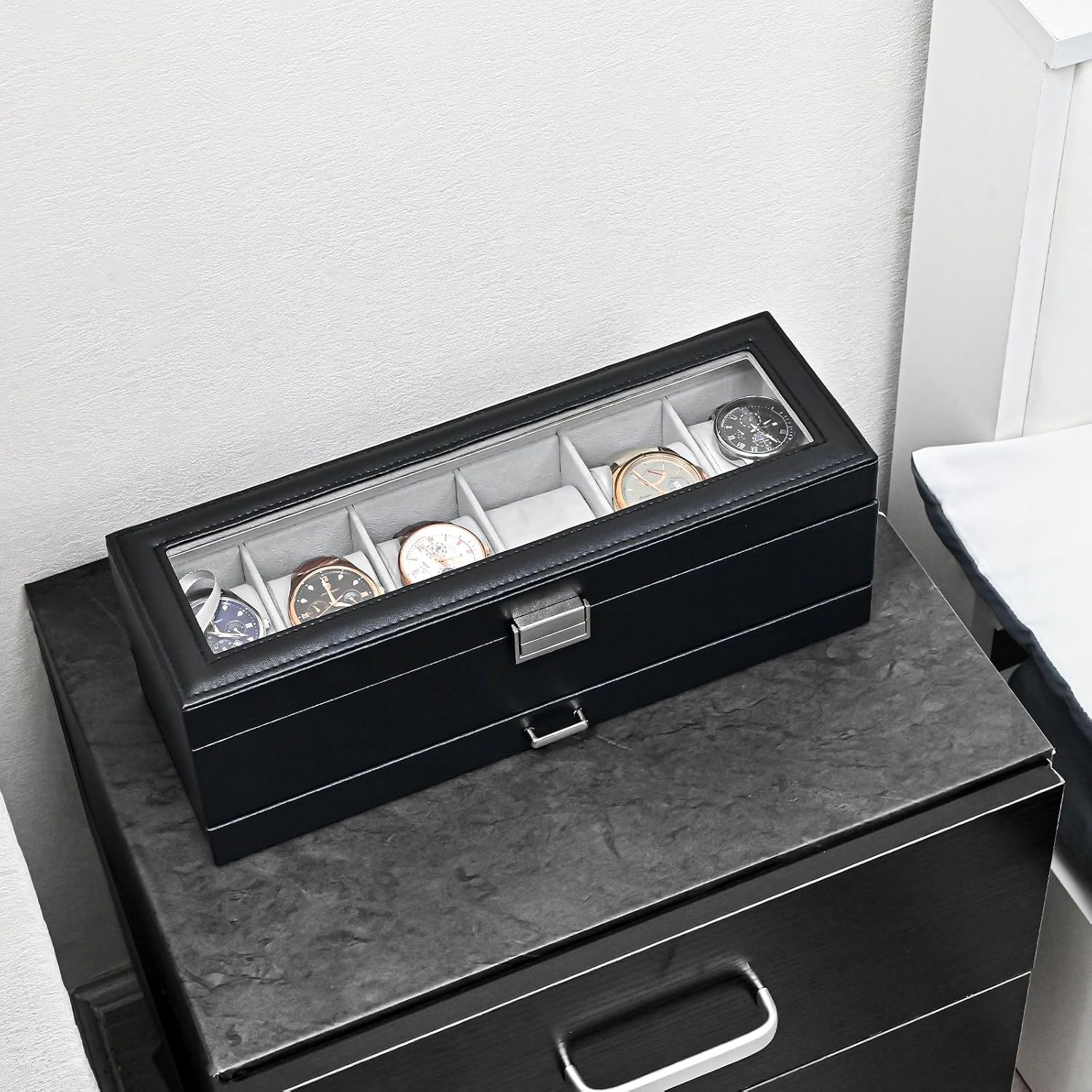 Thumbnail 6 de ProCase Scatola porta orologi con 6 scomparti e coperchio in vetro – 32,5×11×11 cm