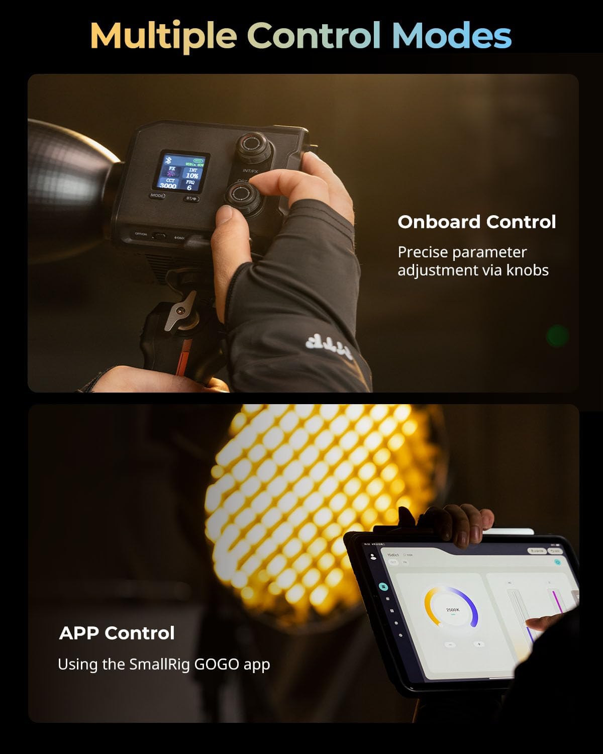 Detalle de SmallRig RC 100B Lampe Vidéo COB avec Poignée – lumière bi-couleur portable 2700K–6500K et contrôle via app