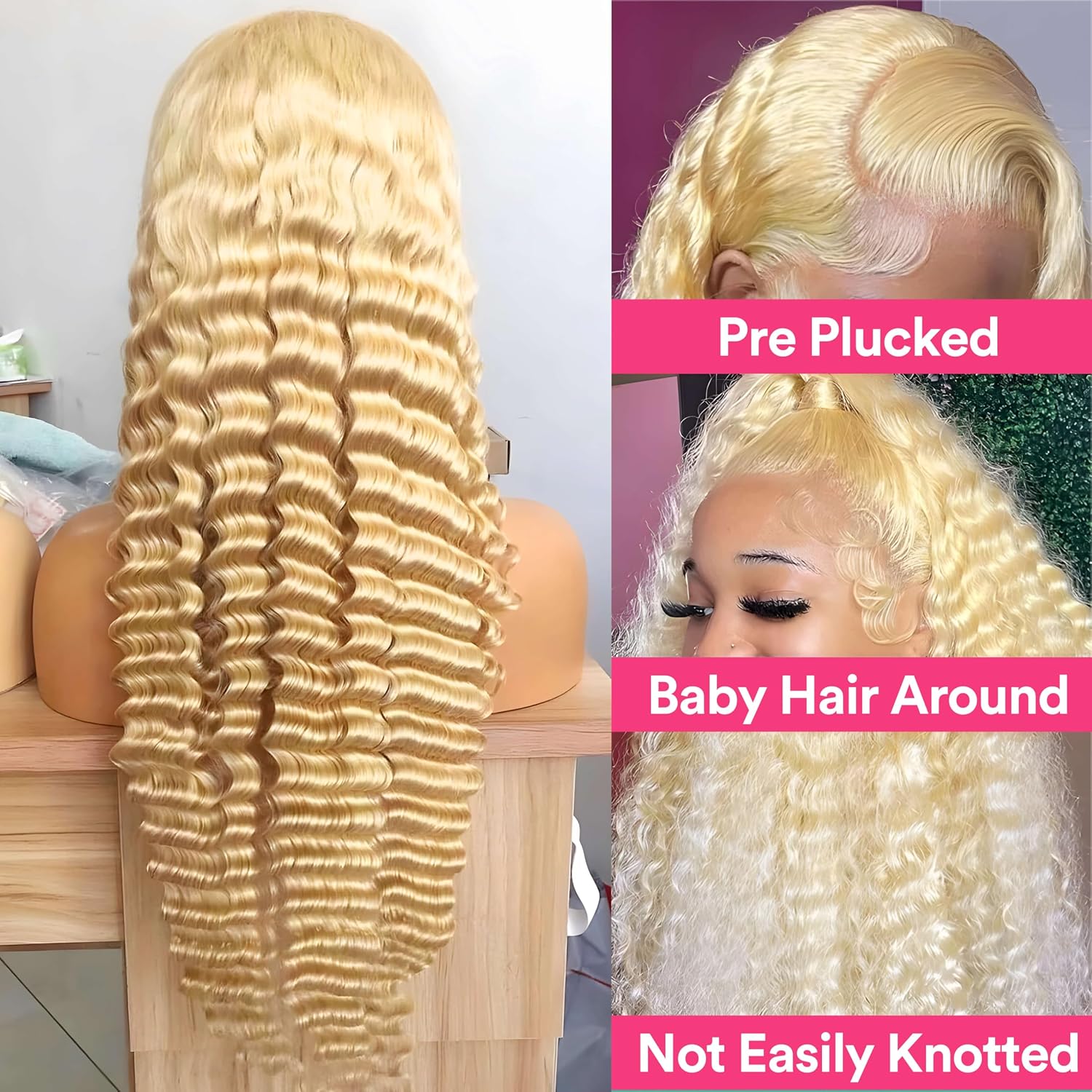 Thumbnail 1 de MYDIVA 613 Deep Wave Lace Front Wig (13x6) – 30 inch Blonde Human Hair, 180% Density