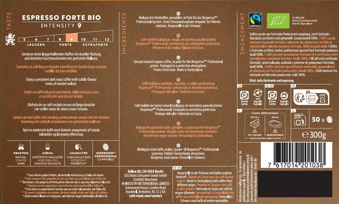 Detalle de Café Royal Professional Pads Bio Espresso Forte – 50 Pads, Nespresso® Professional kompatibel