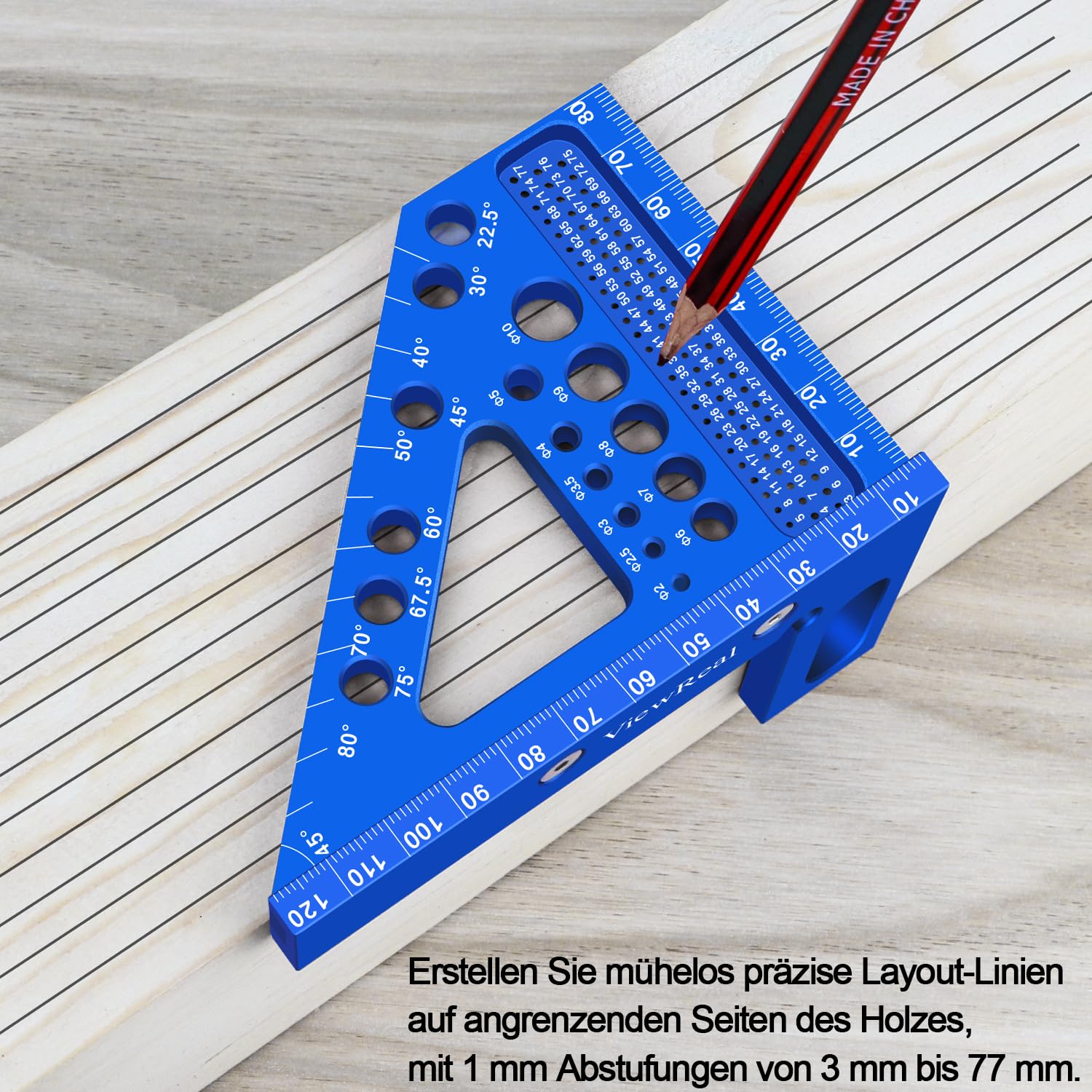 Thumbnail 3 de 3D-Gehrungswinkel multifunktional 22,5–90° aus Aluminiumlegierung – Winkelmaß und Anreisswerkzeug für Tischler
