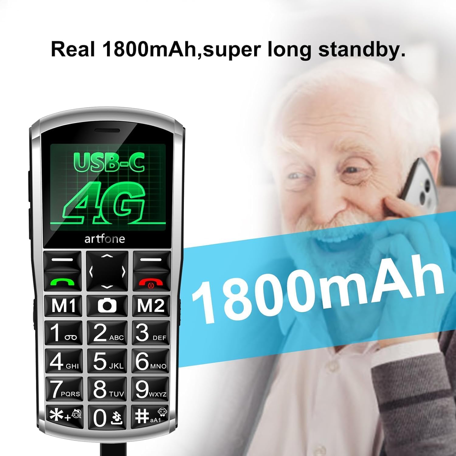 Thumbnail 3 de Artfone A400 Argento – Telefono 4G per anziani con tasti grandi e SOS