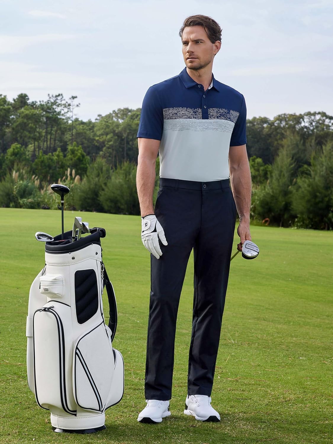 Thumbnail 1 de M MAELREG Golf Shirts for Men Dry Fit Performance Chest Print Color Block Polo (Short Sleeve)