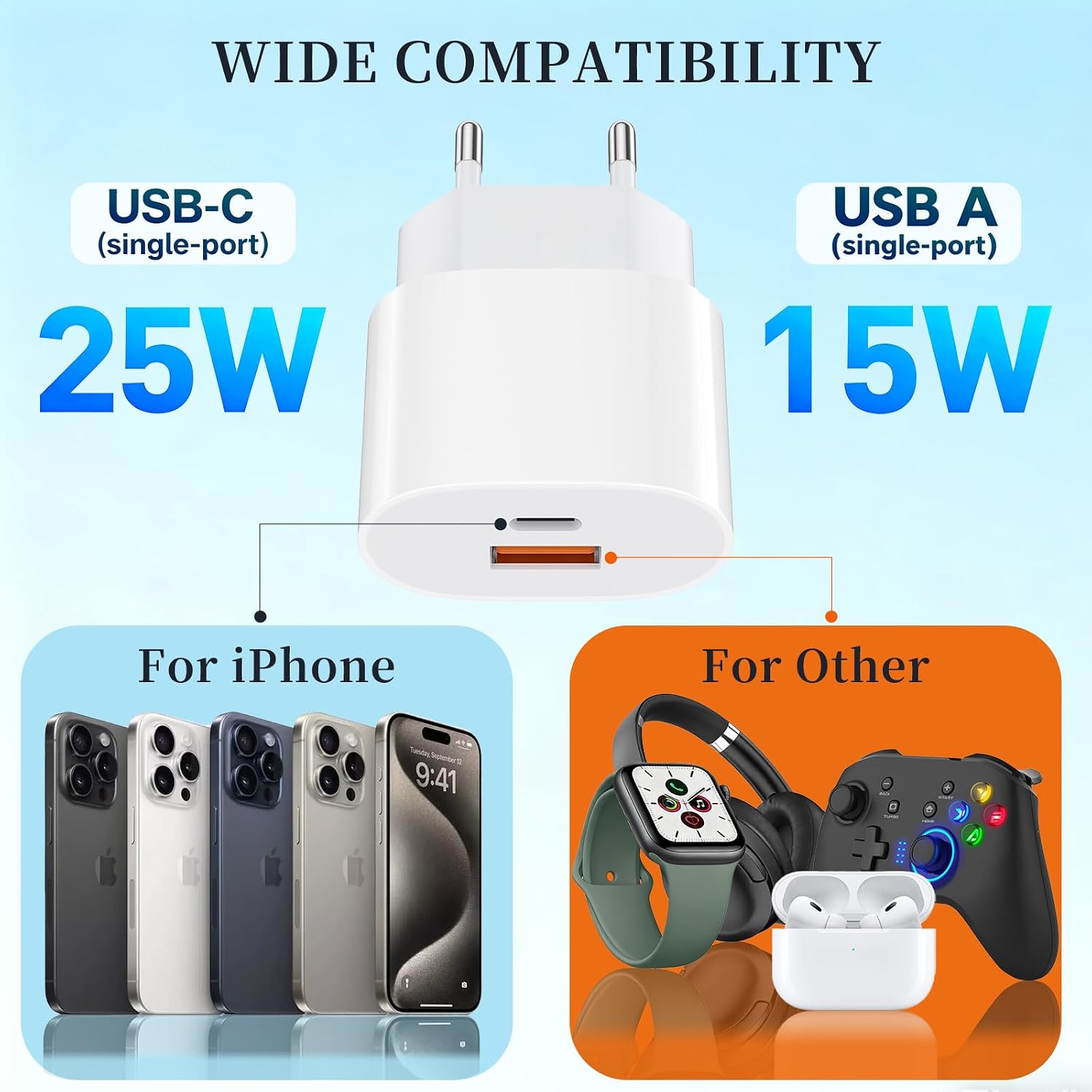 Detalle de Caricatore USB-C 25W con Cavo 2m e Due Porte: Ricarica Veloce per iPhone, Samsung e Oltre