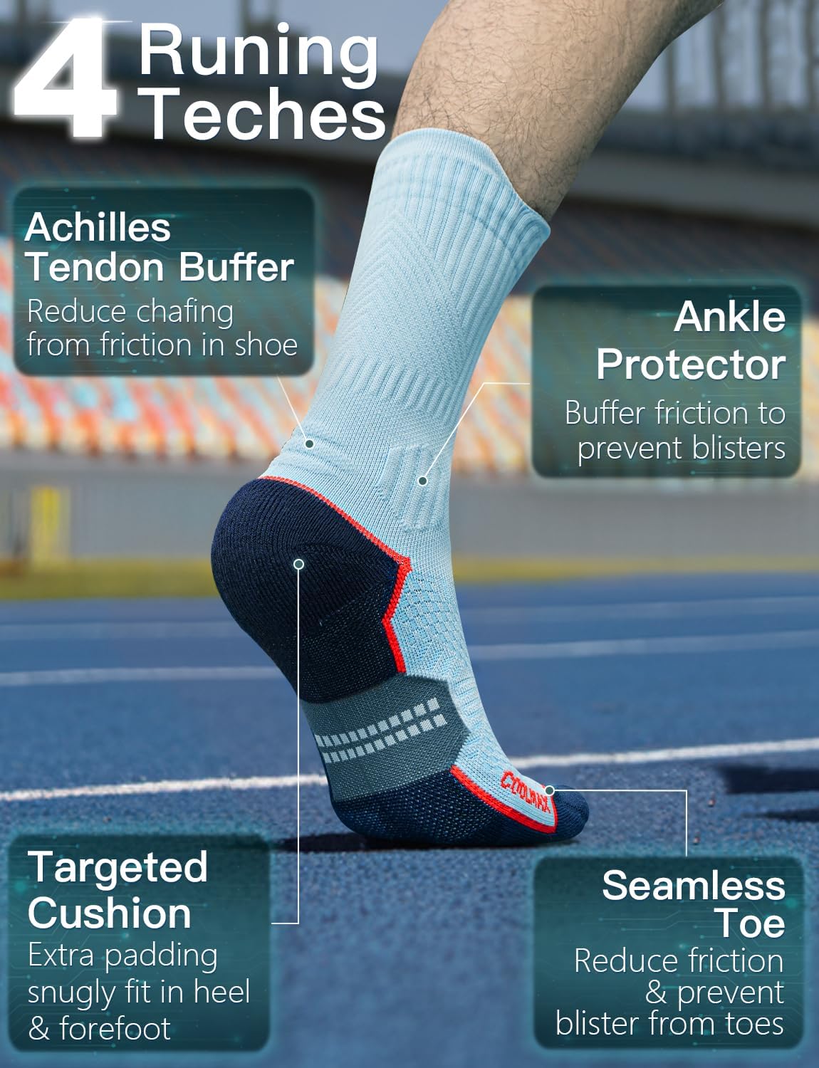 Thumbnail 4 de Juclise Compression Crew Running Socks with Coolmax Bamboo Viscose: Anti-Blister, Arch Support & Breathable Design
