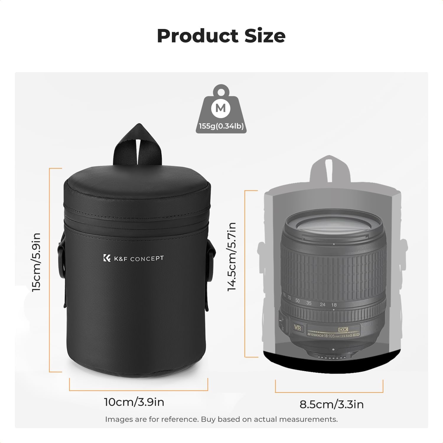 Detalle de K&F CONCEPT Objektivtasche wasserdicht mit gepolstertem Futter und Riemen – passend für Objektive bis 8×14 cm (M)