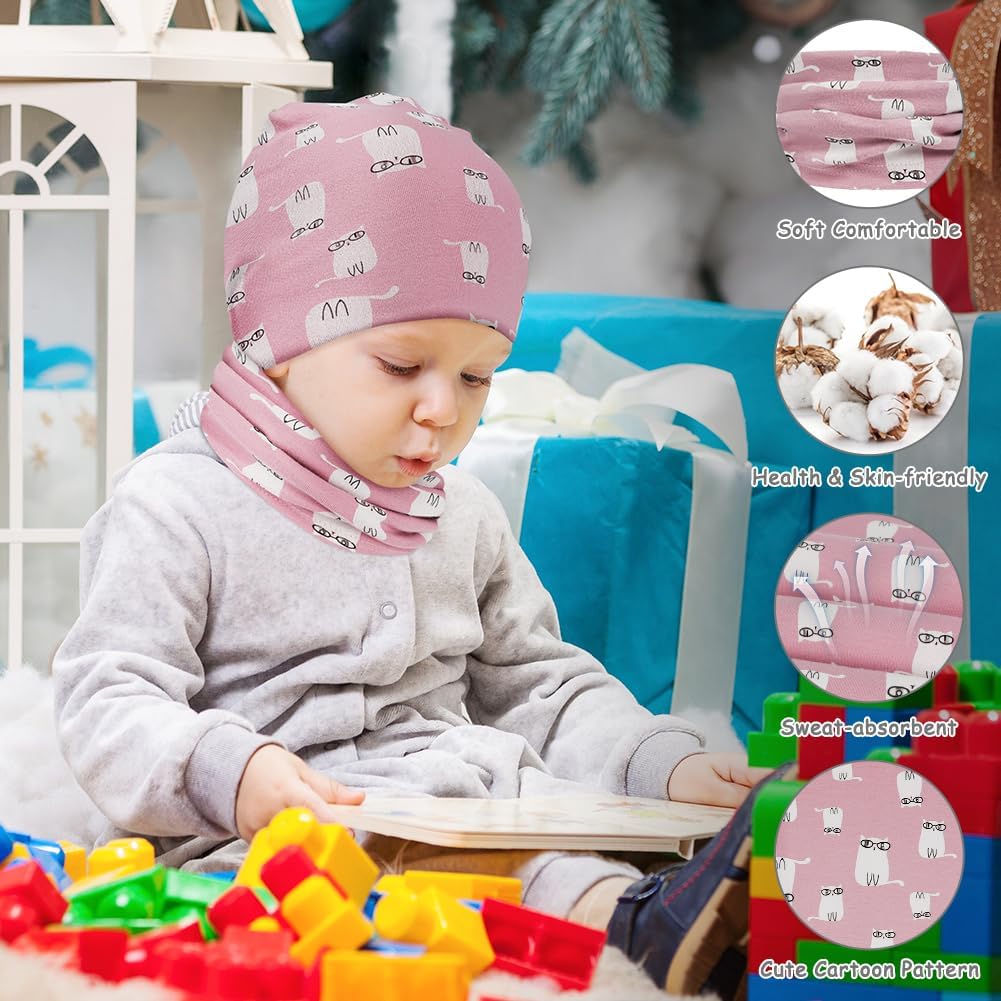 Detalle de Ensemble bonnet et écharpe pour enfant Aolso – coton doux, motifs animés, rose