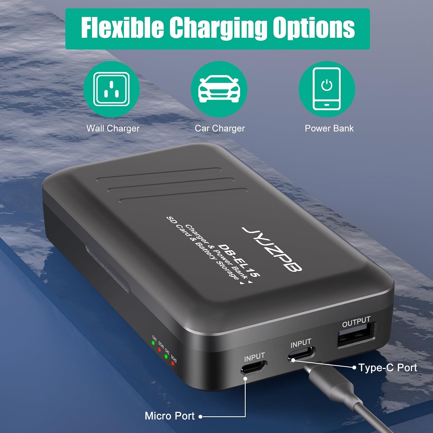 Detalle 2 de JYJZPB EN-EL15C Battery & Dual Charger Case (2-pack, 2280mAh) for Nikon Z & D cameras