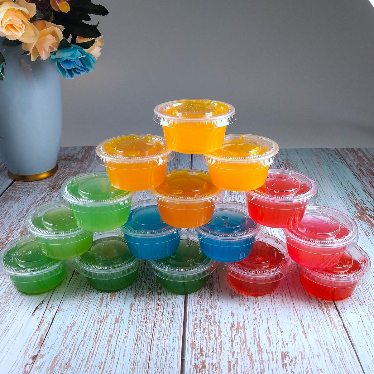Detalle 2 de TashiBox 2 oz Jello Shot Cups with Lids — 100 Sets, BPA-Free, Stackable