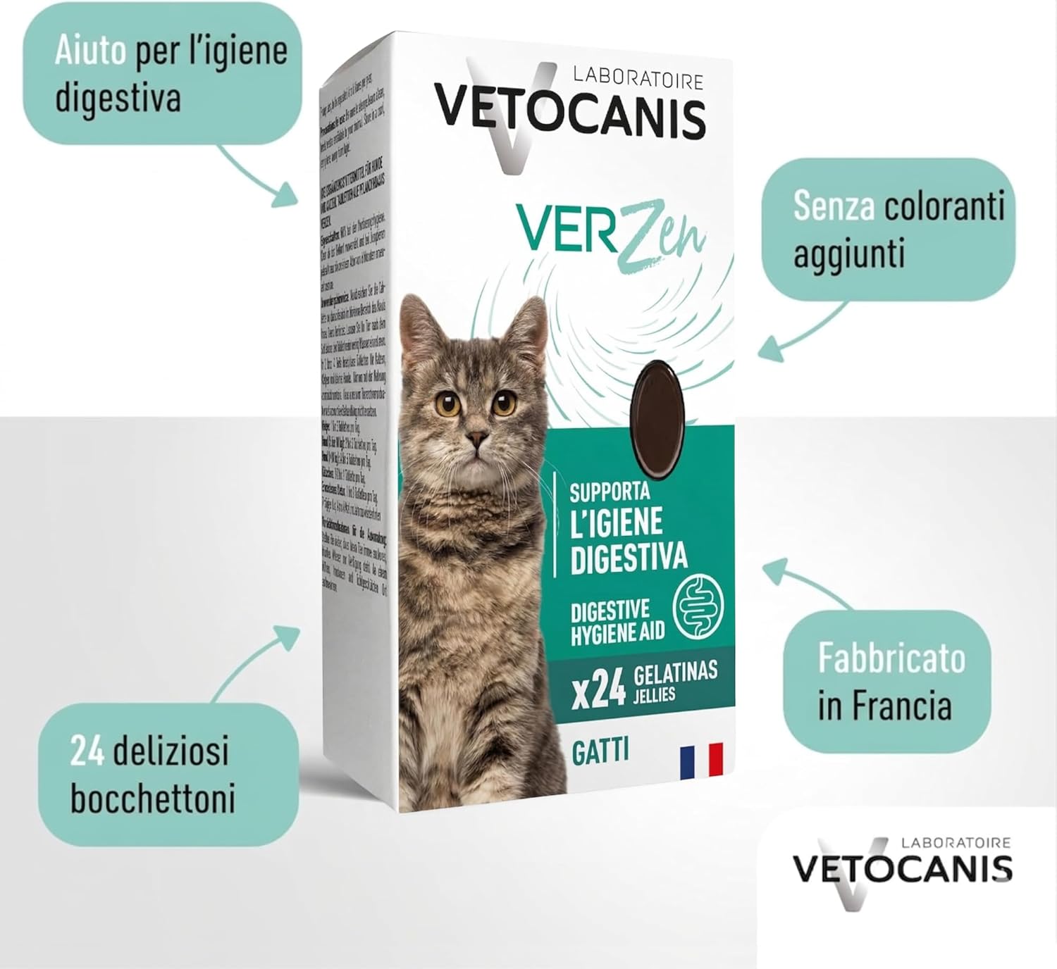 Detalle de Vetocanis Ô Naturel Bocconcini anti vermi per gatto – Snacking purificante a base di terra di Diatomee e zucca