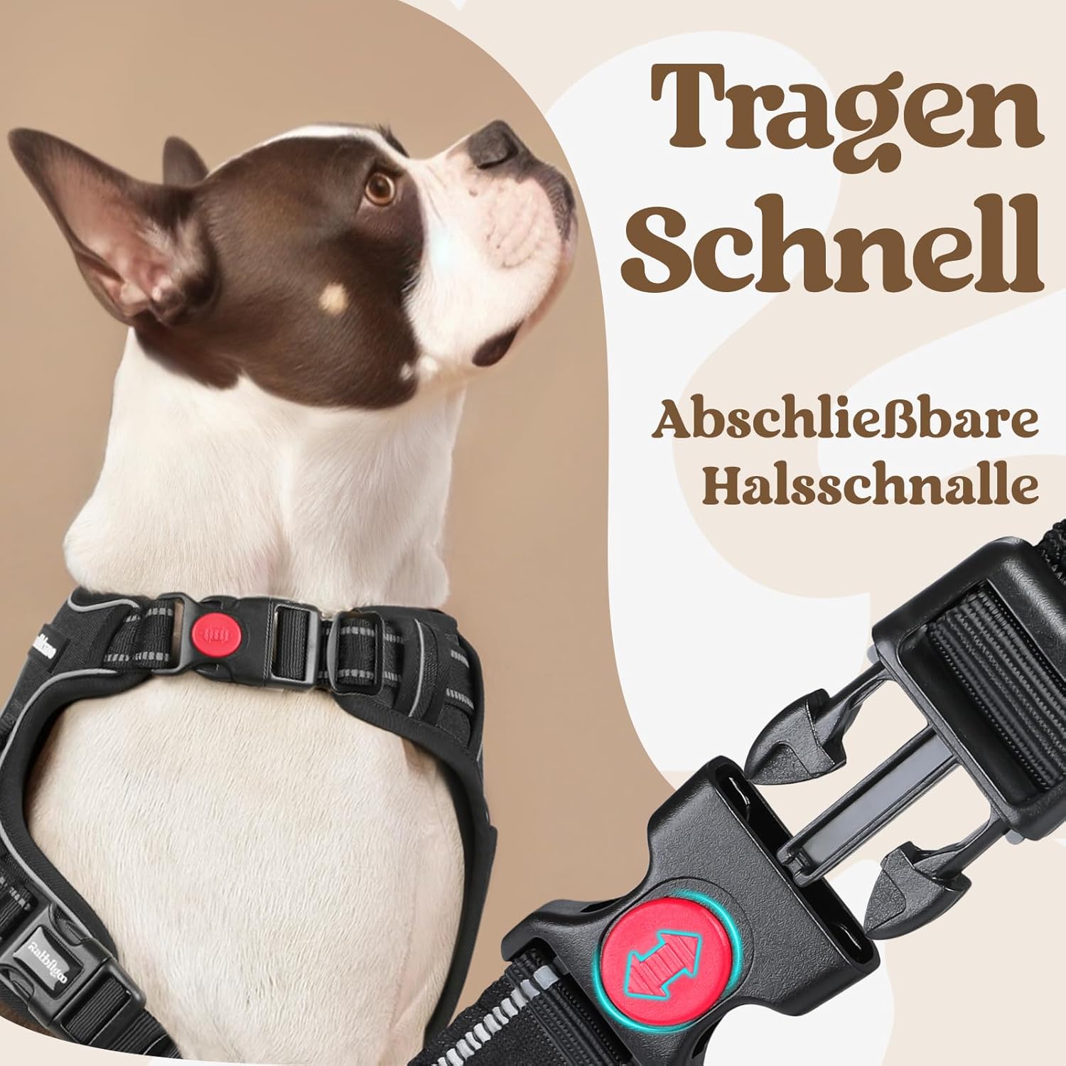 Detalle de rabbitgoo Hundegeschirr für große Hunde (verstellbar, ohne Zug & Würgen) mit Griff – schwarz, Größe L