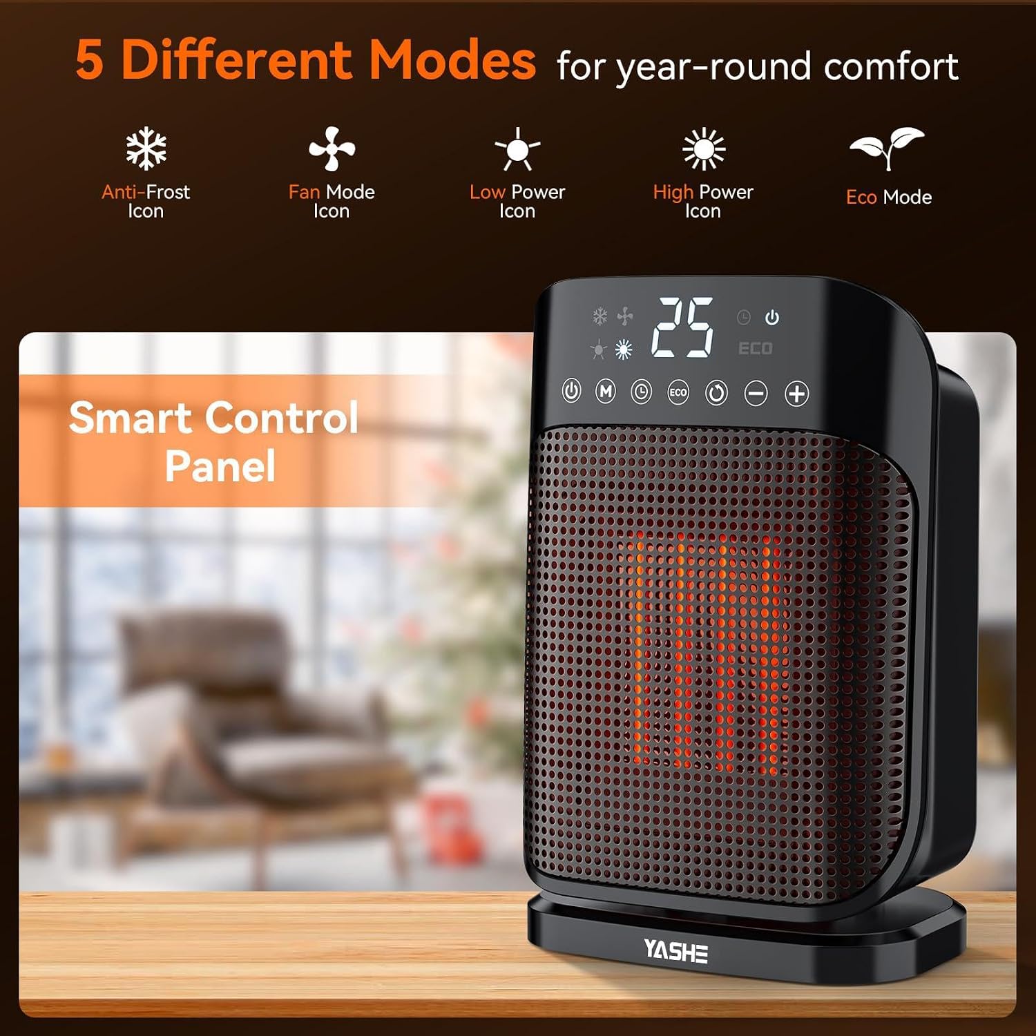 Detalle de YASHE 1800W Electric Heater Portable Space Heater