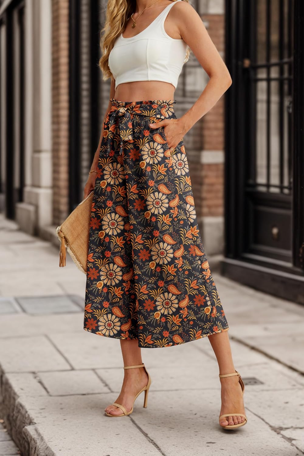 Thumbnail 1 de IWOLLENCE Women’s Flowy Wide-Leg Pants with High Waist & Adjustable Knot