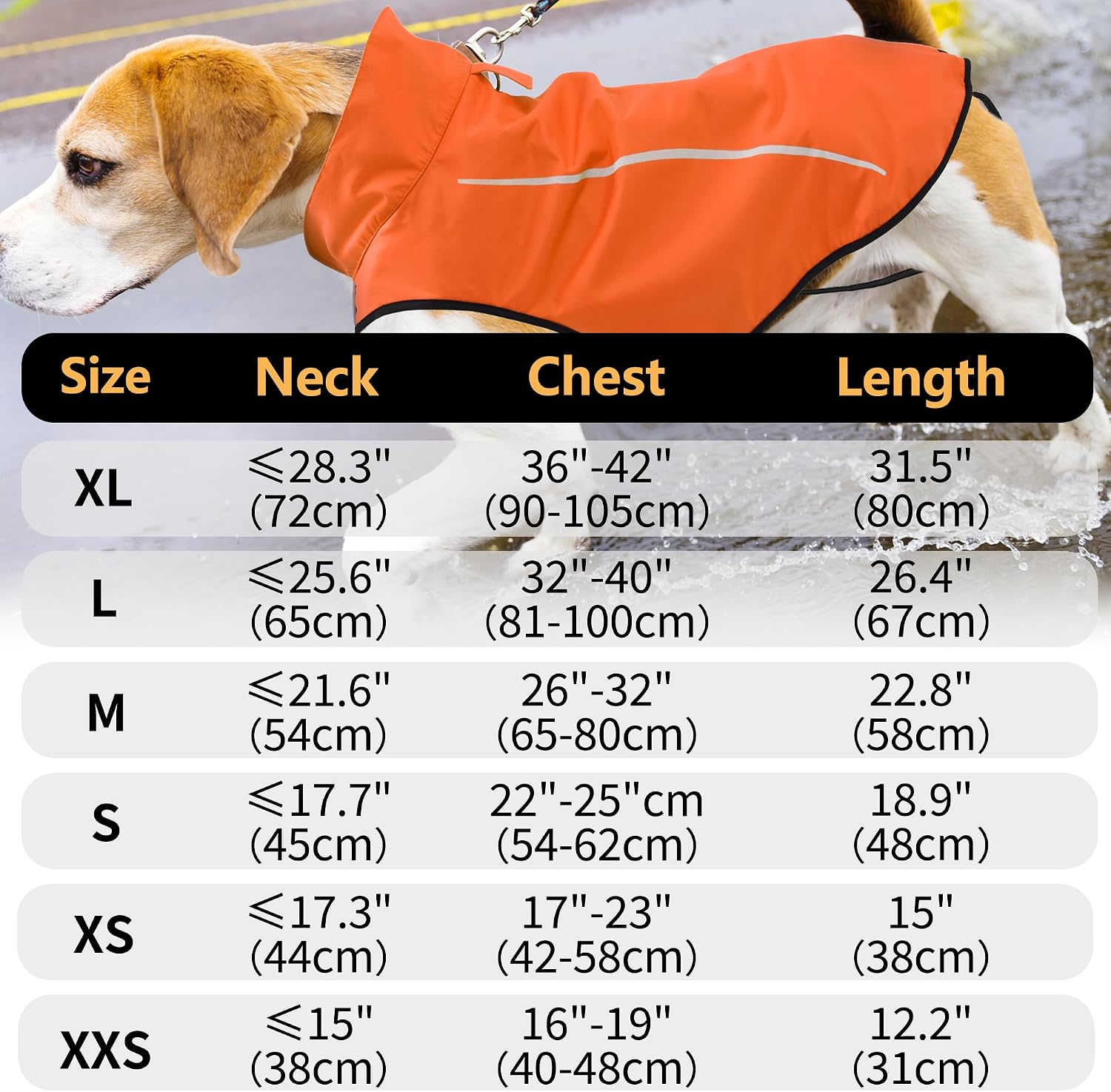 Detalle 2 de Mile High Life dog raincoat (XS, Orange) with reflective stripe and adjustable easy step-in closure