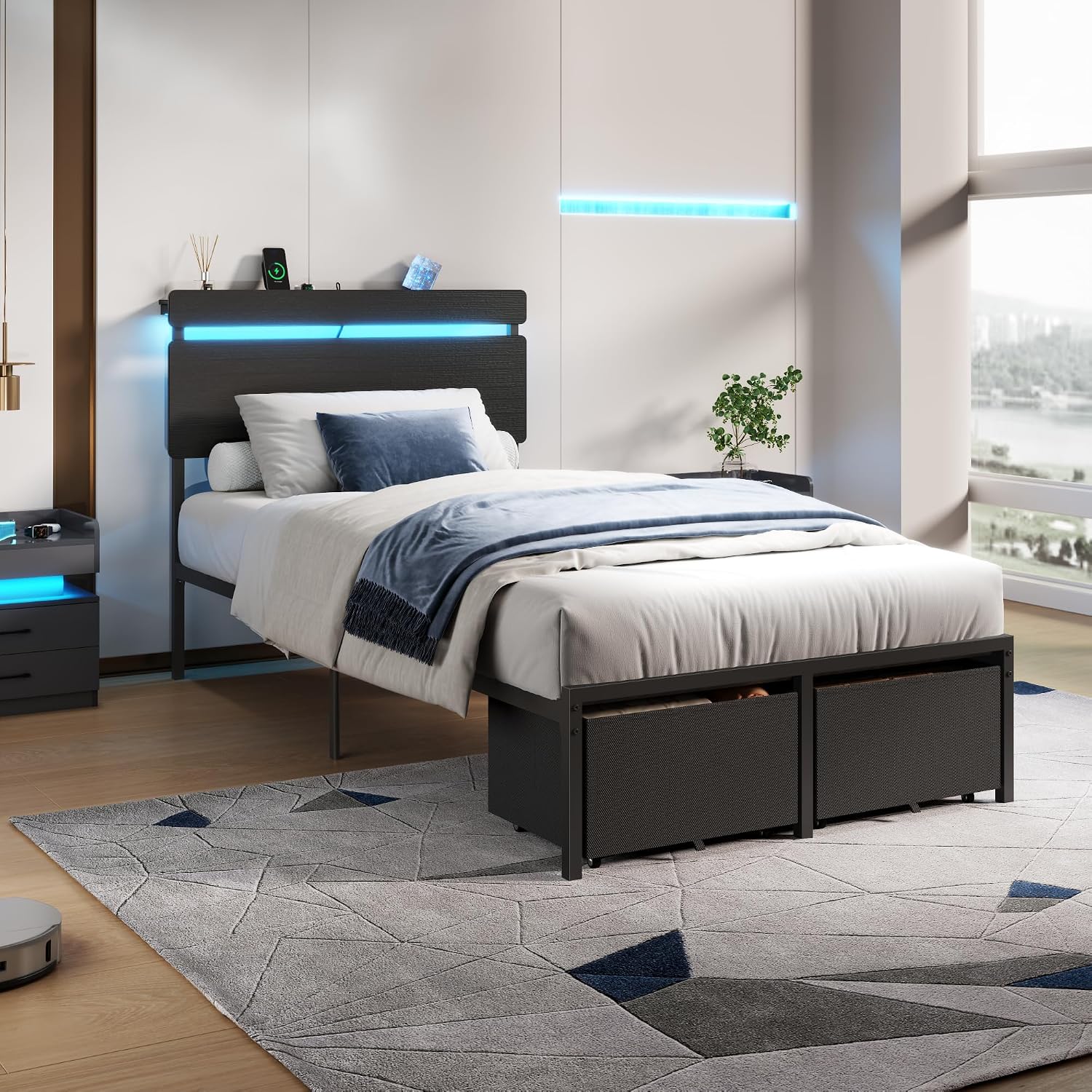 Detalle 2 de Forestell Twin Bed Frame with Wood Headboard
