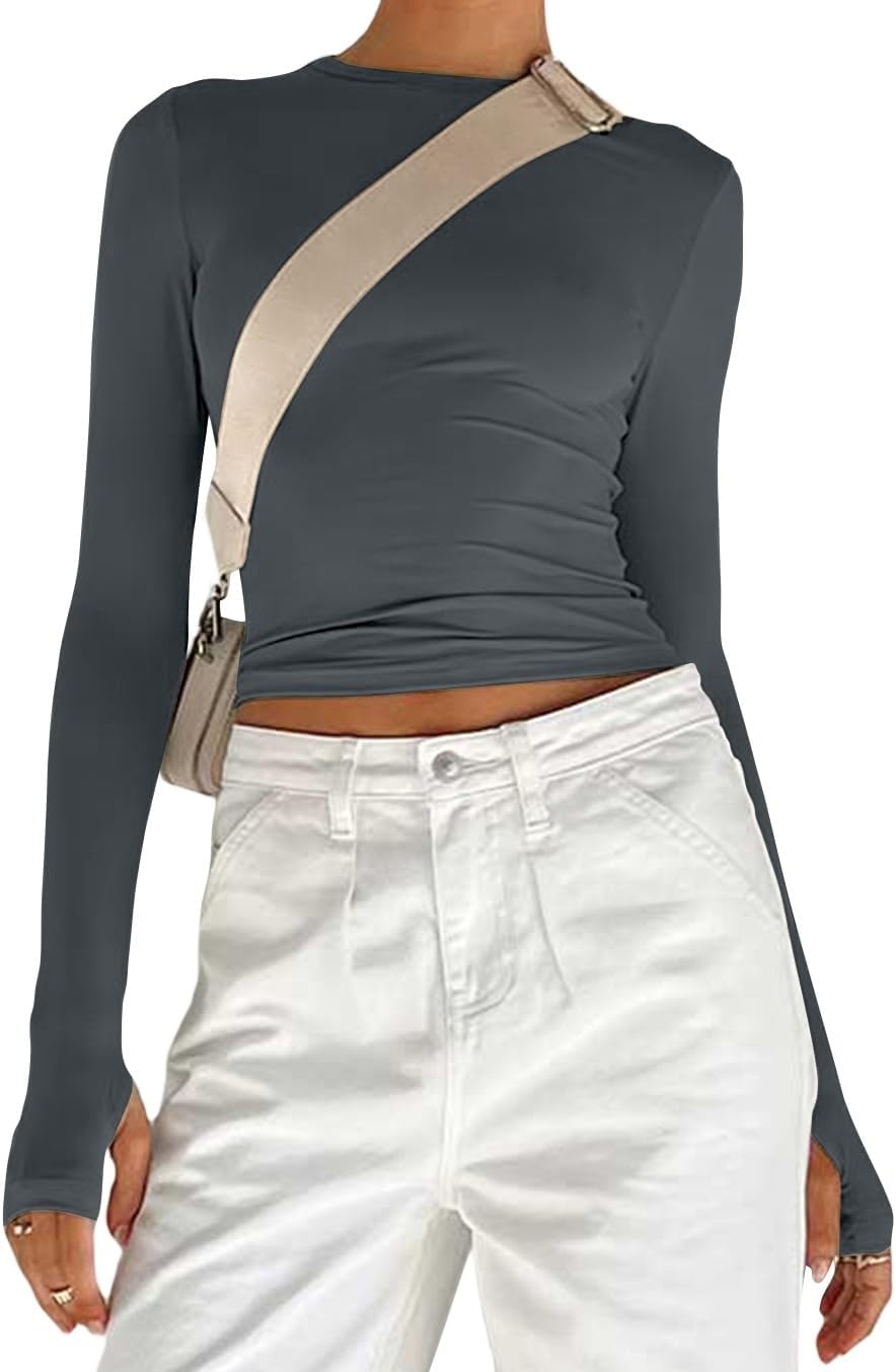 Thumbnail 5 de Women's Basic Long Sleeve Slim Fit Crop Top
