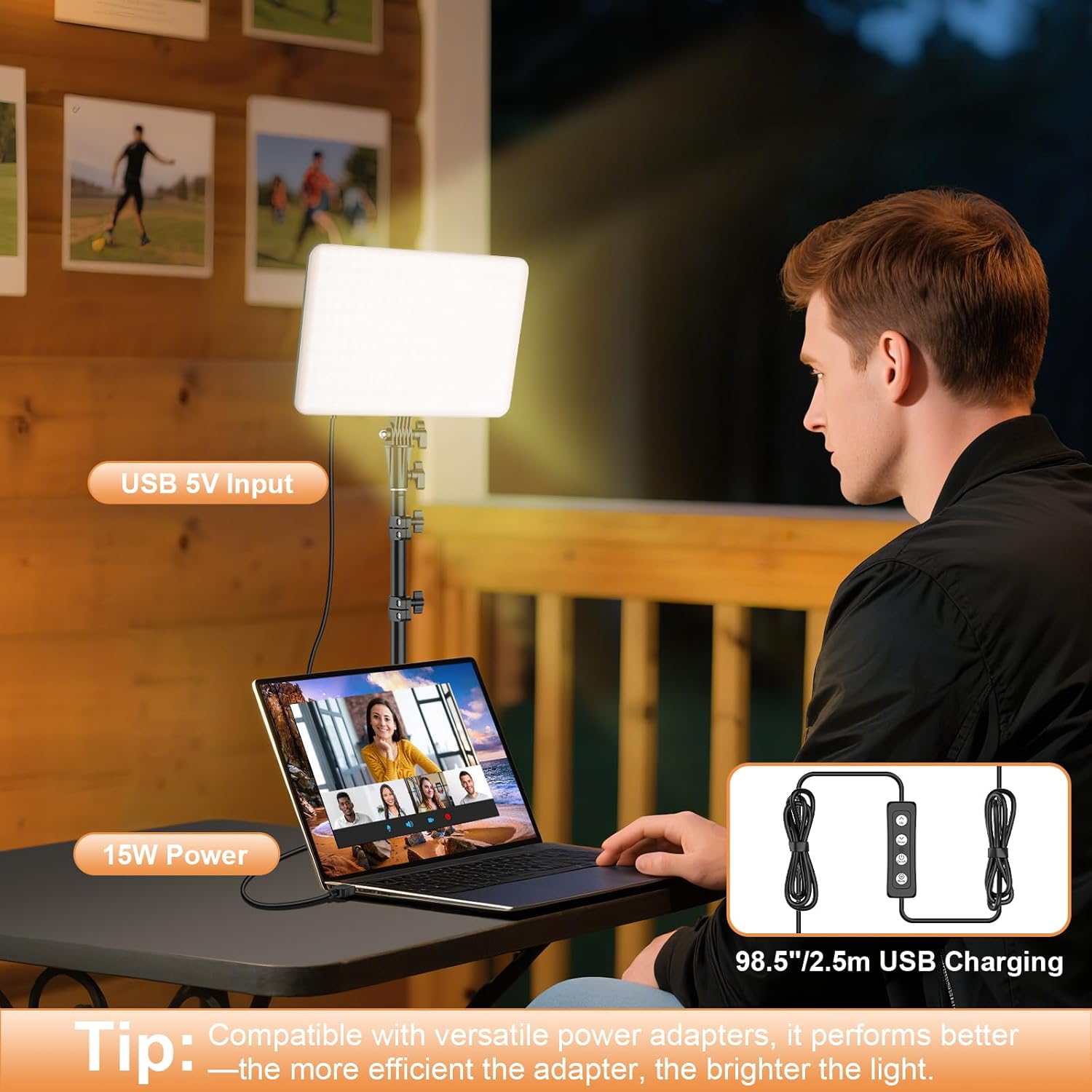 Detalle de Anautin K15-US LED Video Lighting Kit, 15W Dimmable USB Panel with Tripod