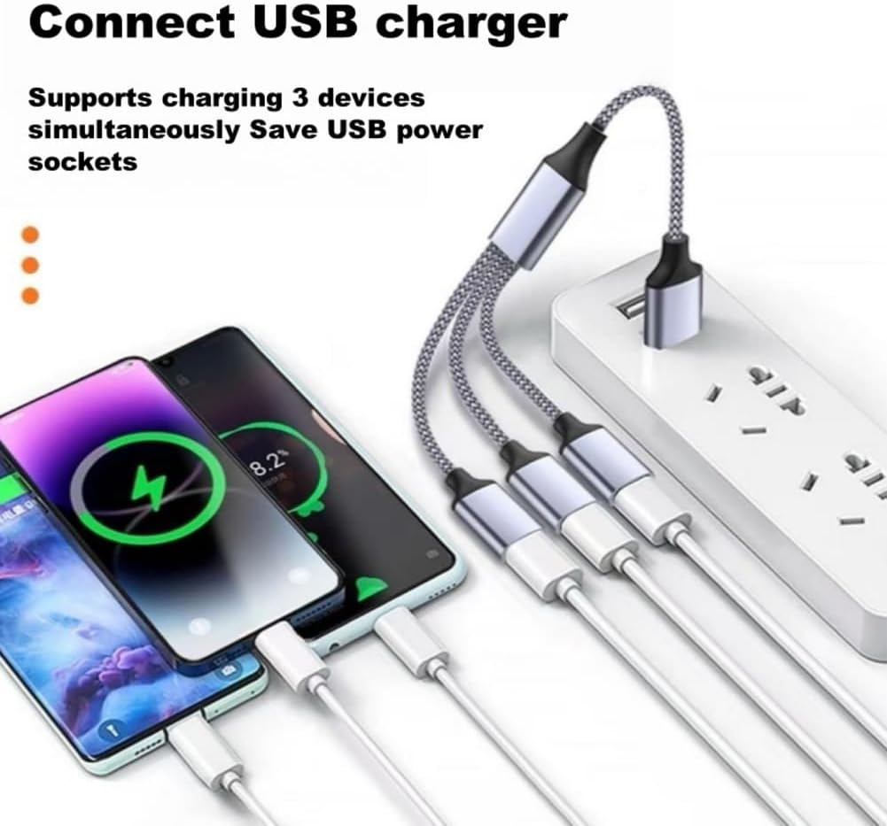 Detalle 2 de USB Splitter with 3 Ports – 1-in-3-Out USB Male to Three Female Extension Hub with Braided Cable