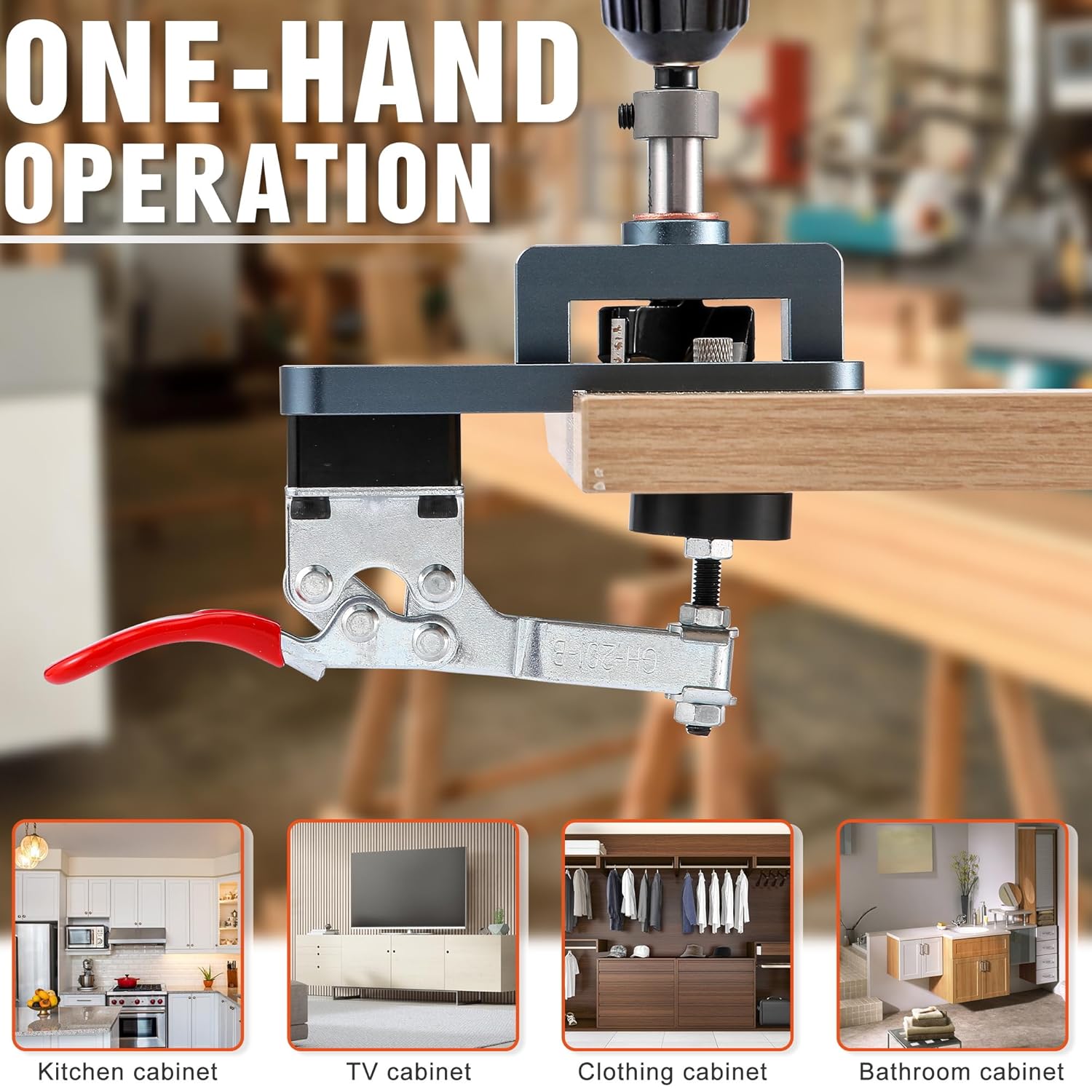 Thumbnail 6 de Metal Concealed Hinge Jig, 35MM Cabinet Hinge Jig Drilling Hole Puncher with Quick Clamp