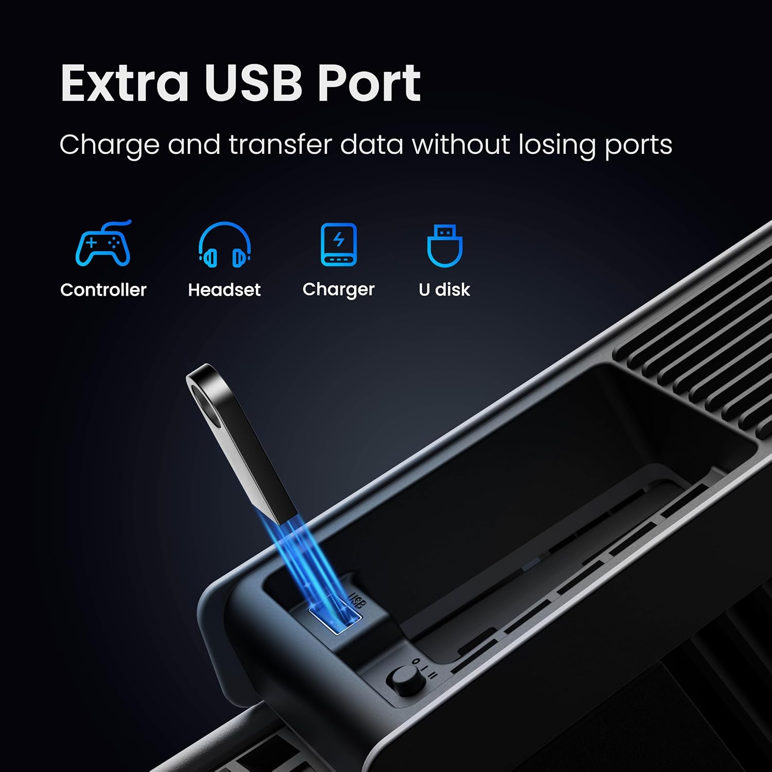 Thumbnail 5 de KIWIHOME Kühllüfter für PS5 Pro (Disc & Digital) mit regelbarer Geschwindigkeit, Auto-Modus und USB 3.0-Port