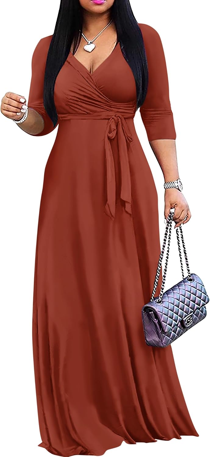 Detalle de FANDEE 2025 Maxi Dress V-Neck 3/4 Sleeve