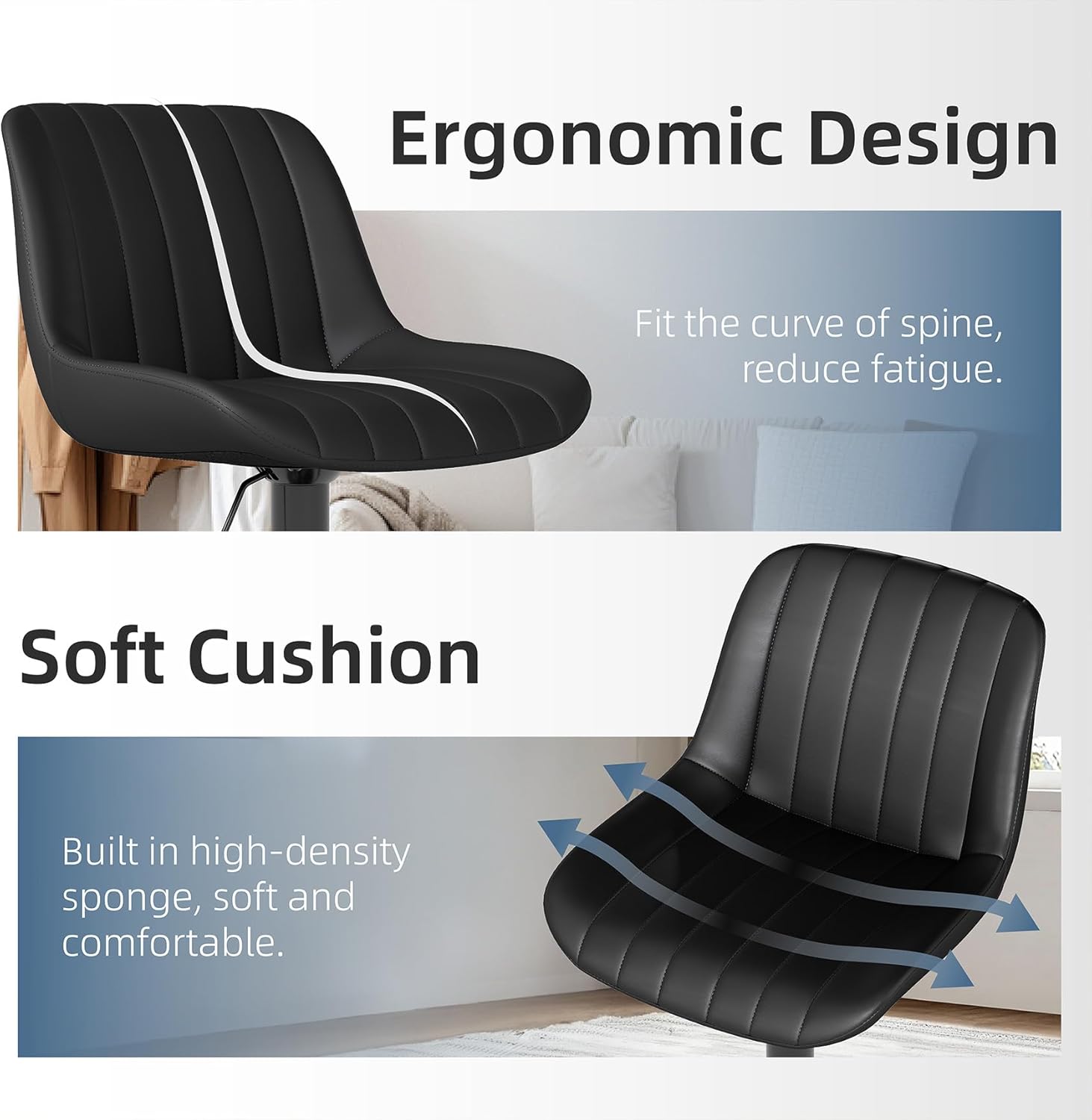 Detalle 2 de Youhauchair Bar Stools Set of 4 – Swivel Counter Height Stools with Back, Adjustable PU Leather, Black