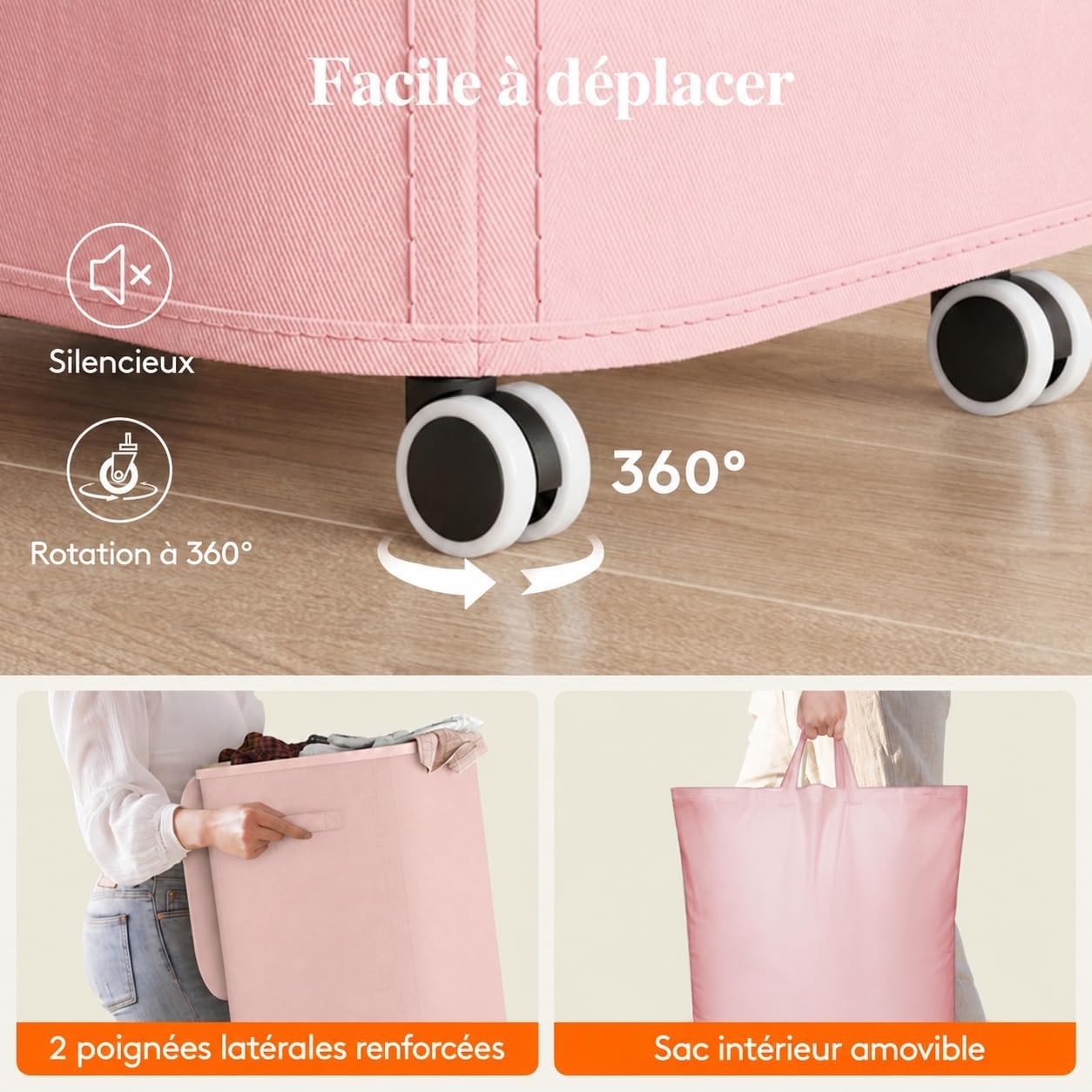 Detalle 2 de Lifewit 24599 wasmand 85 l met wielen, deksel en afneembare waszak