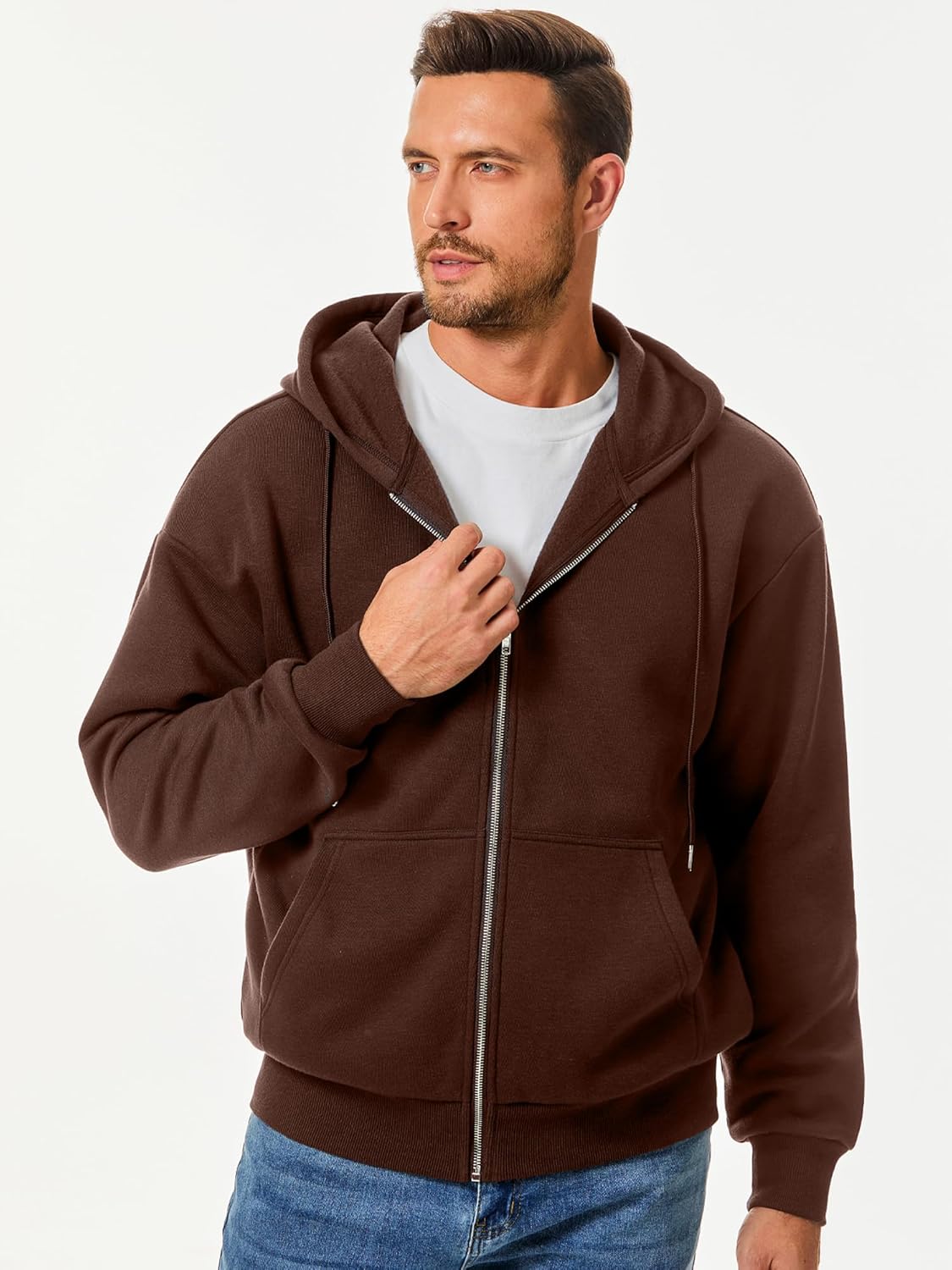 Thumbnail 2 de JMIERR Herren Hoodie aus Baumwolle mit Reißverschluss und Taschen