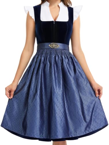 Detalle de Dirndl Damen Midi Dirndlkleid Lang Samt Trachtenkleid 3 Teilig von XIVIVII