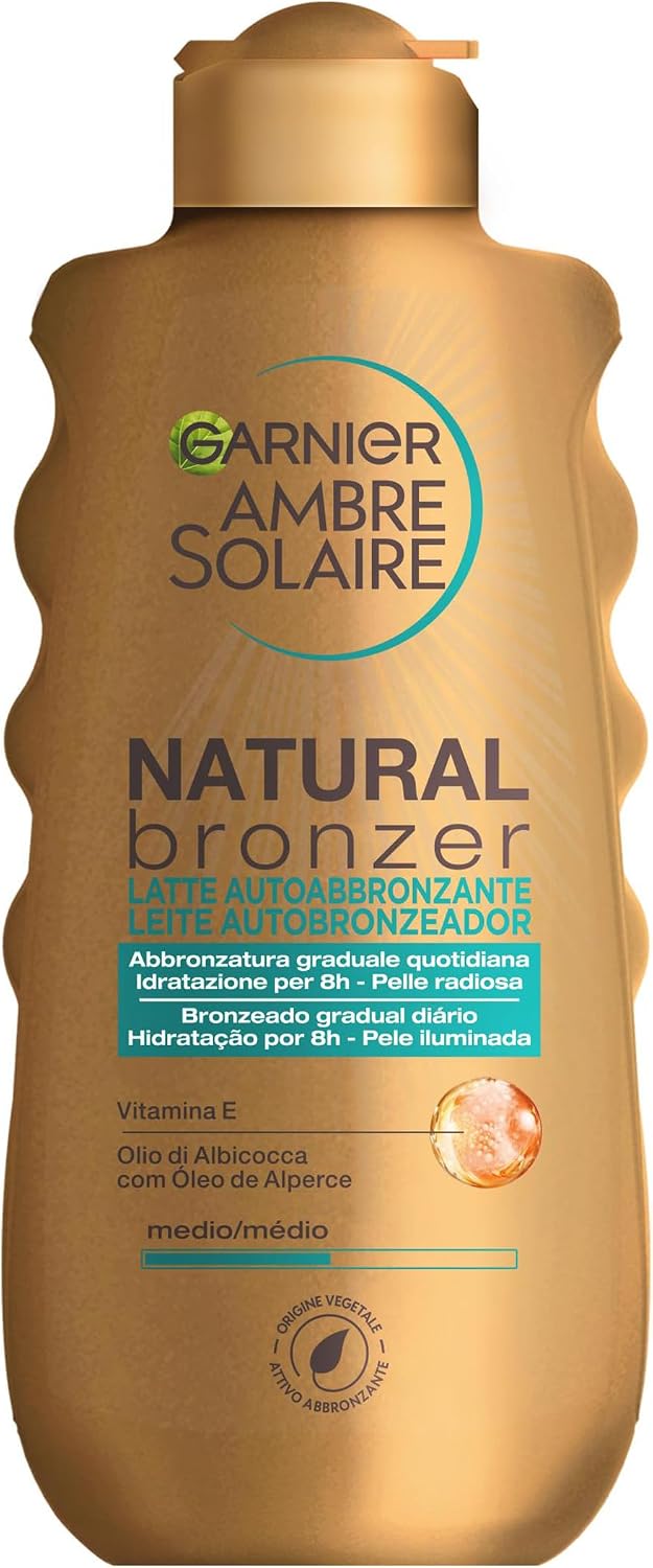 Garnier Ambre Solaire Latte Autoabbronzante Natural Bronzer: effetto naturale in 1 ora, 200 ml